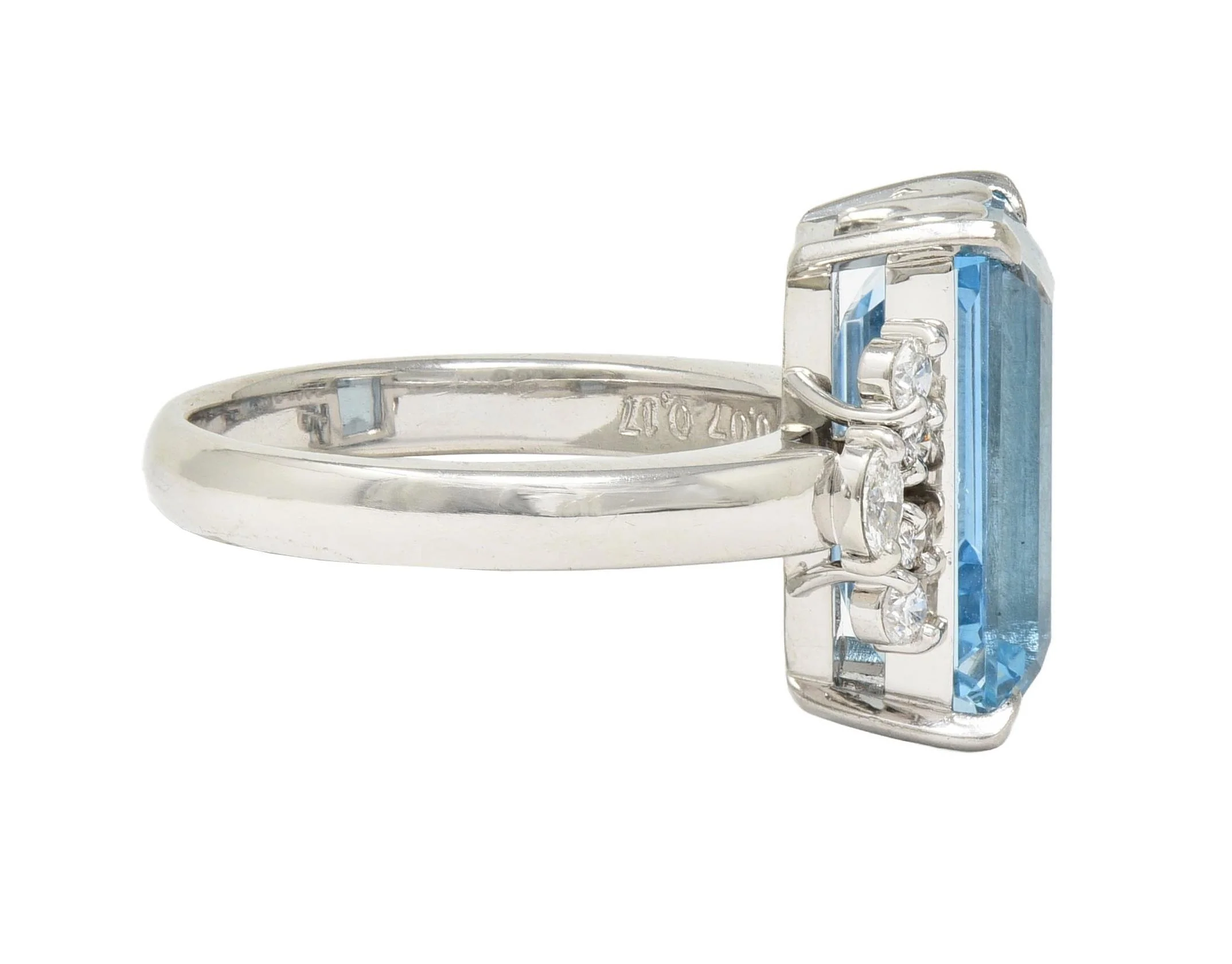 Contemporary 5.71 CTW Aquamarine Diamond Platinum Cluster Cocktail Ring - Image 5