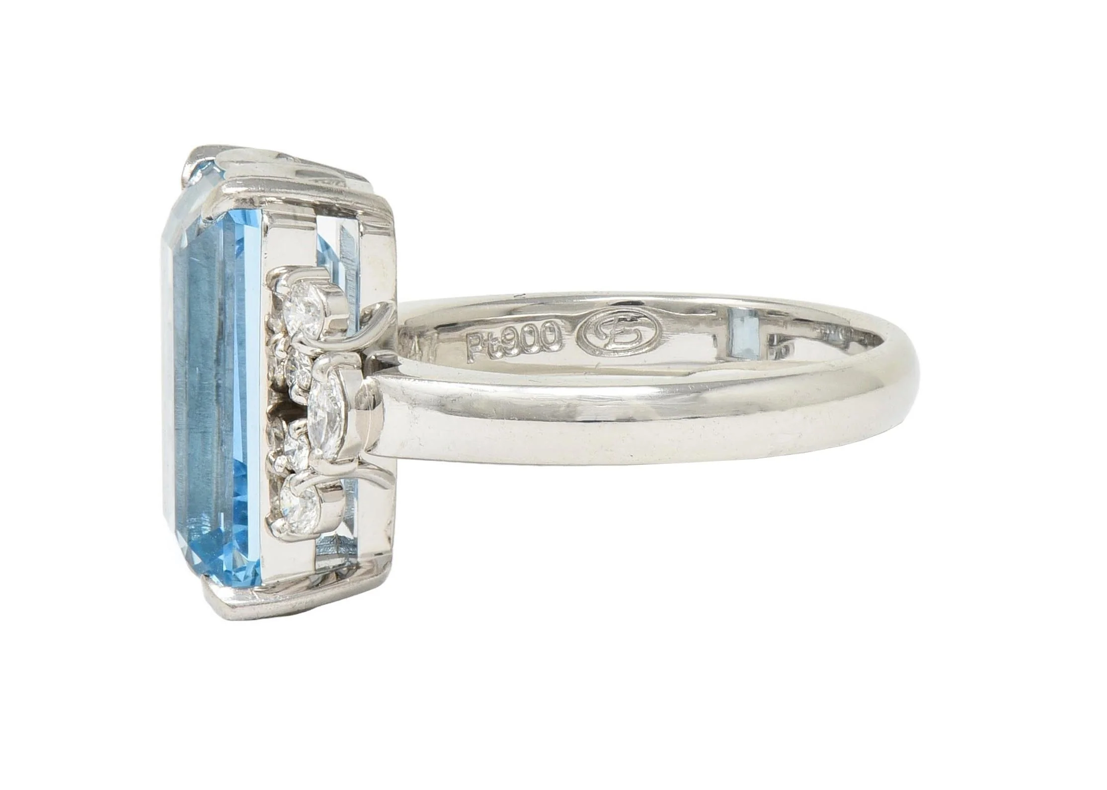 Contemporary 5.71 CTW Aquamarine Diamond Platinum Cluster Cocktail Ring - Image 7