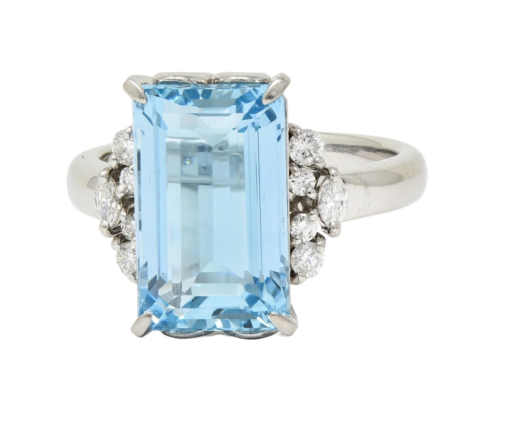 Contemporary 5.71 CTW Aquamarine Diamond Platinum Cluster Cocktail Ring - Image 8