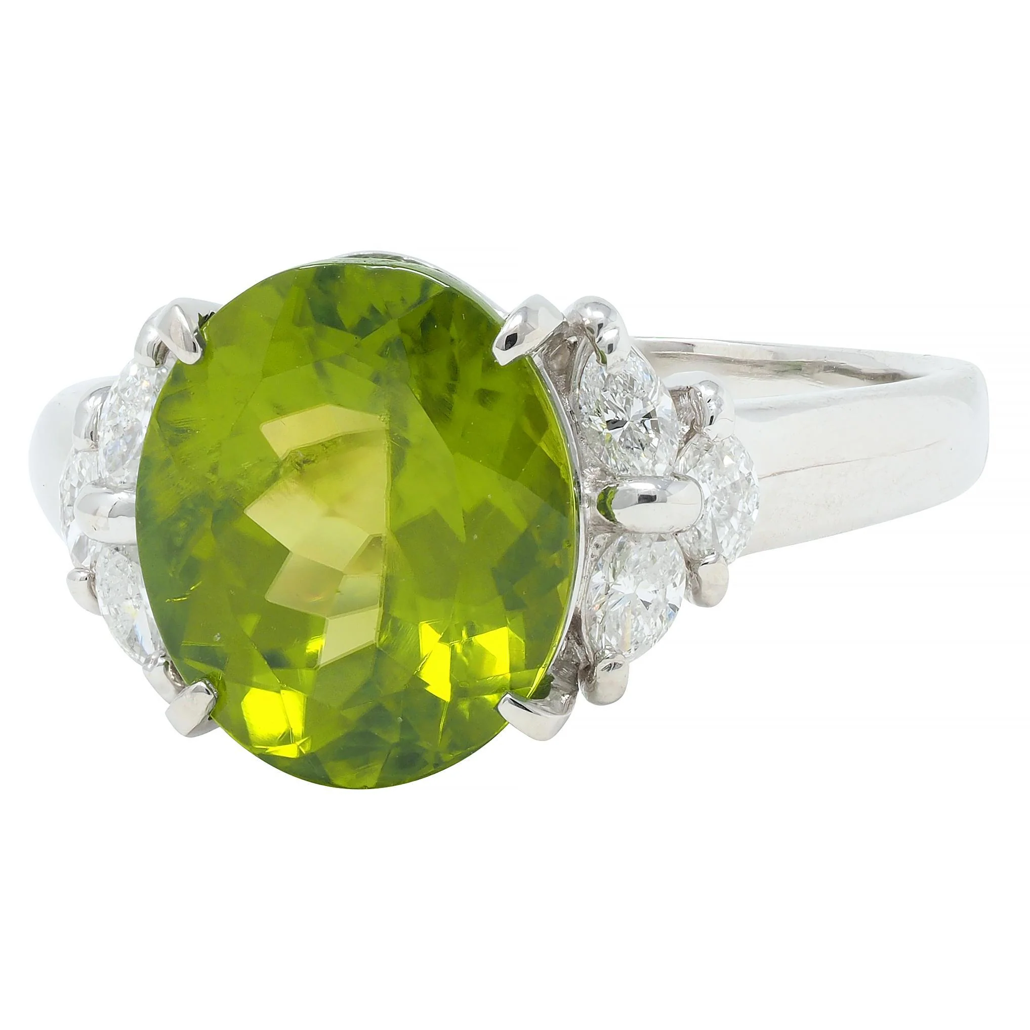 Contemporary 5.91 CTW Peridot Diamond Platinum Cluster Ring - Image 2