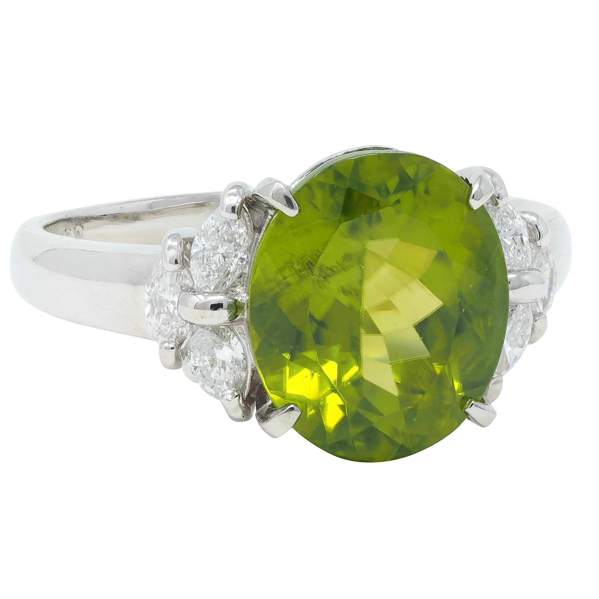 Contemporary 5.91 CTW Peridot Diamond Platinum Cluster Ring - Image 4