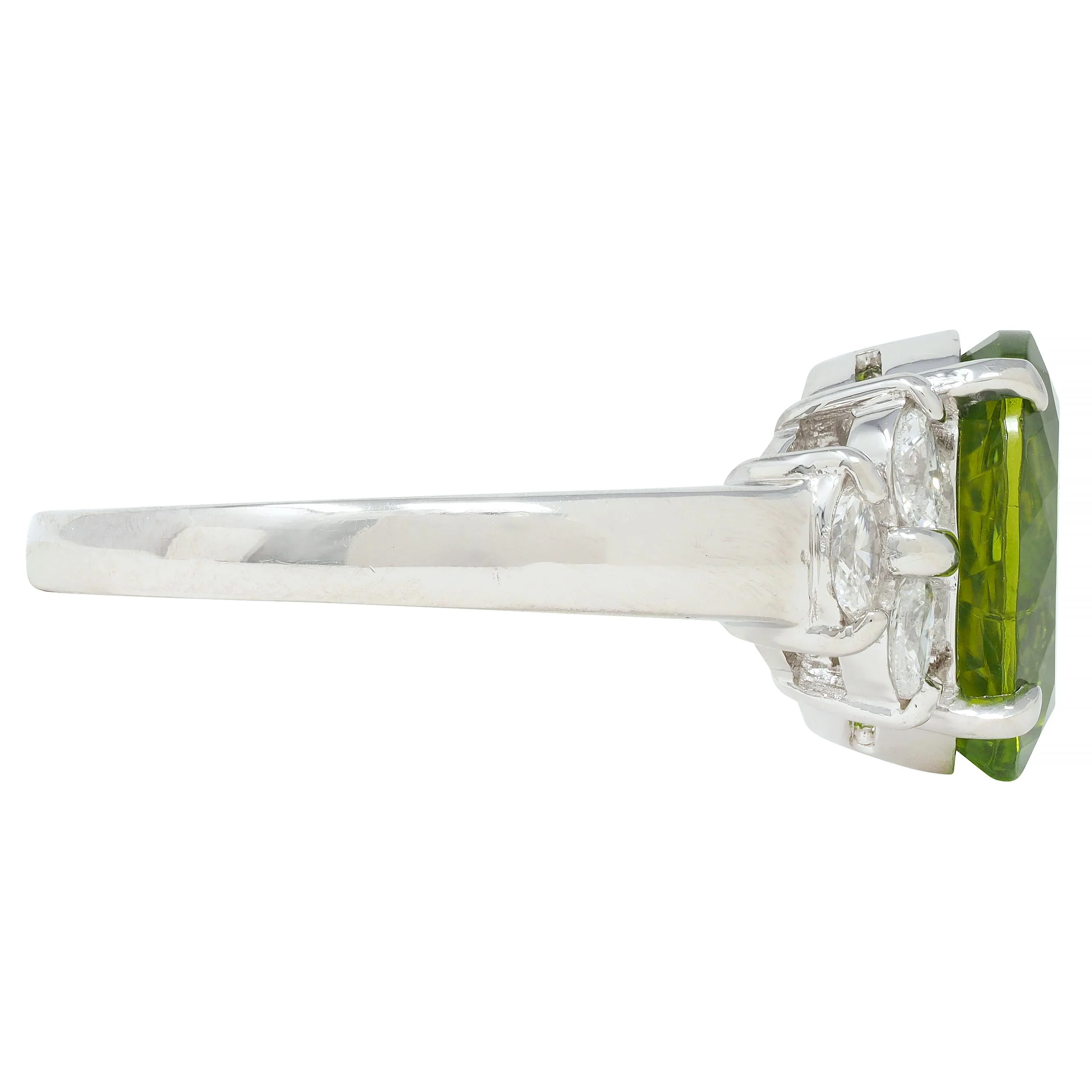 Contemporary 5.91 CTW Peridot Diamond Platinum Cluster Ring - Image 3