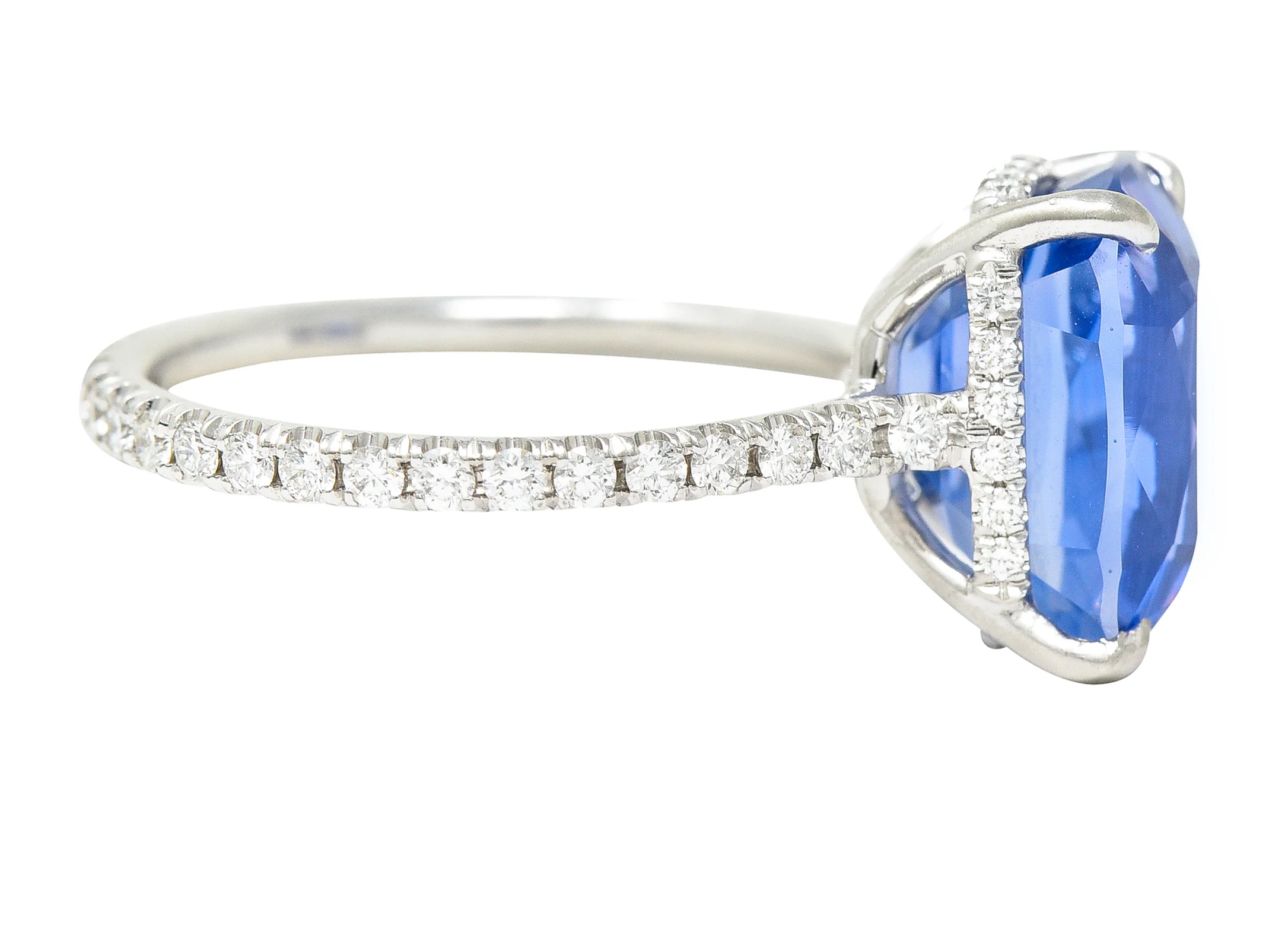 Contemporary 6.07 CTW No-Heat Ceylon Sapphire Diamond Platinum Eternity Band Gemstone Ring AGL - Image 4