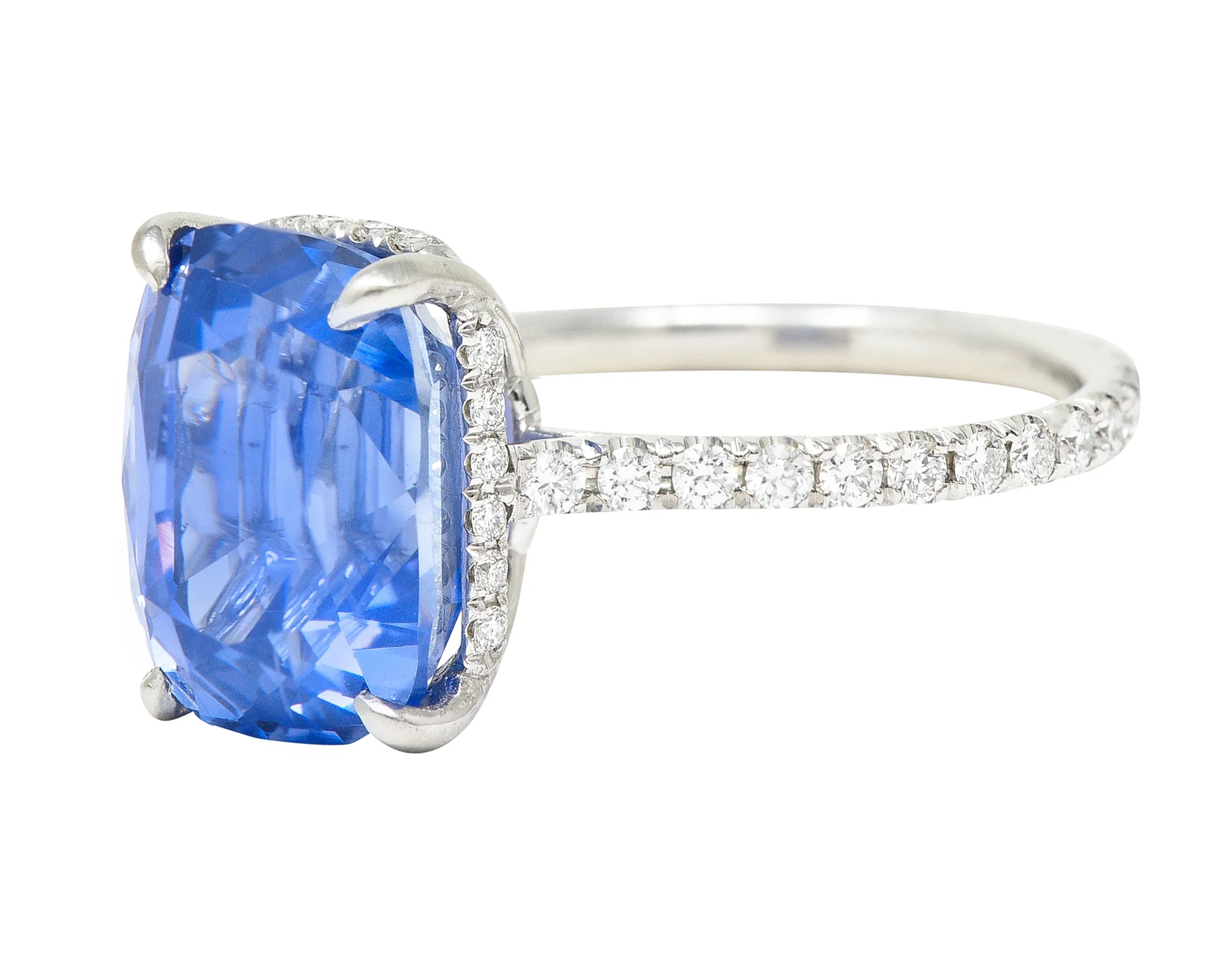 Contemporary 6.07 CTW No-Heat Ceylon Sapphire Diamond Platinum Eternity Band Gemstone Ring AGL - Image 7