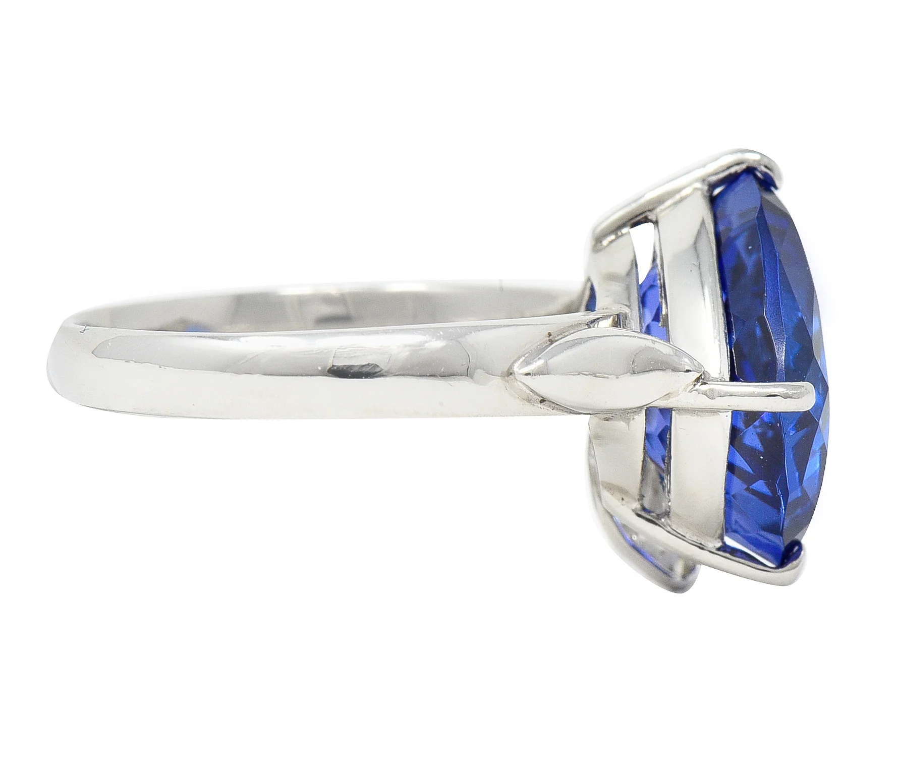 Contemporary 6.74 CTW Cushion Cut Tanzanite Marquise Cut Diamond Platinum Juxtaposed Ring - Image 3