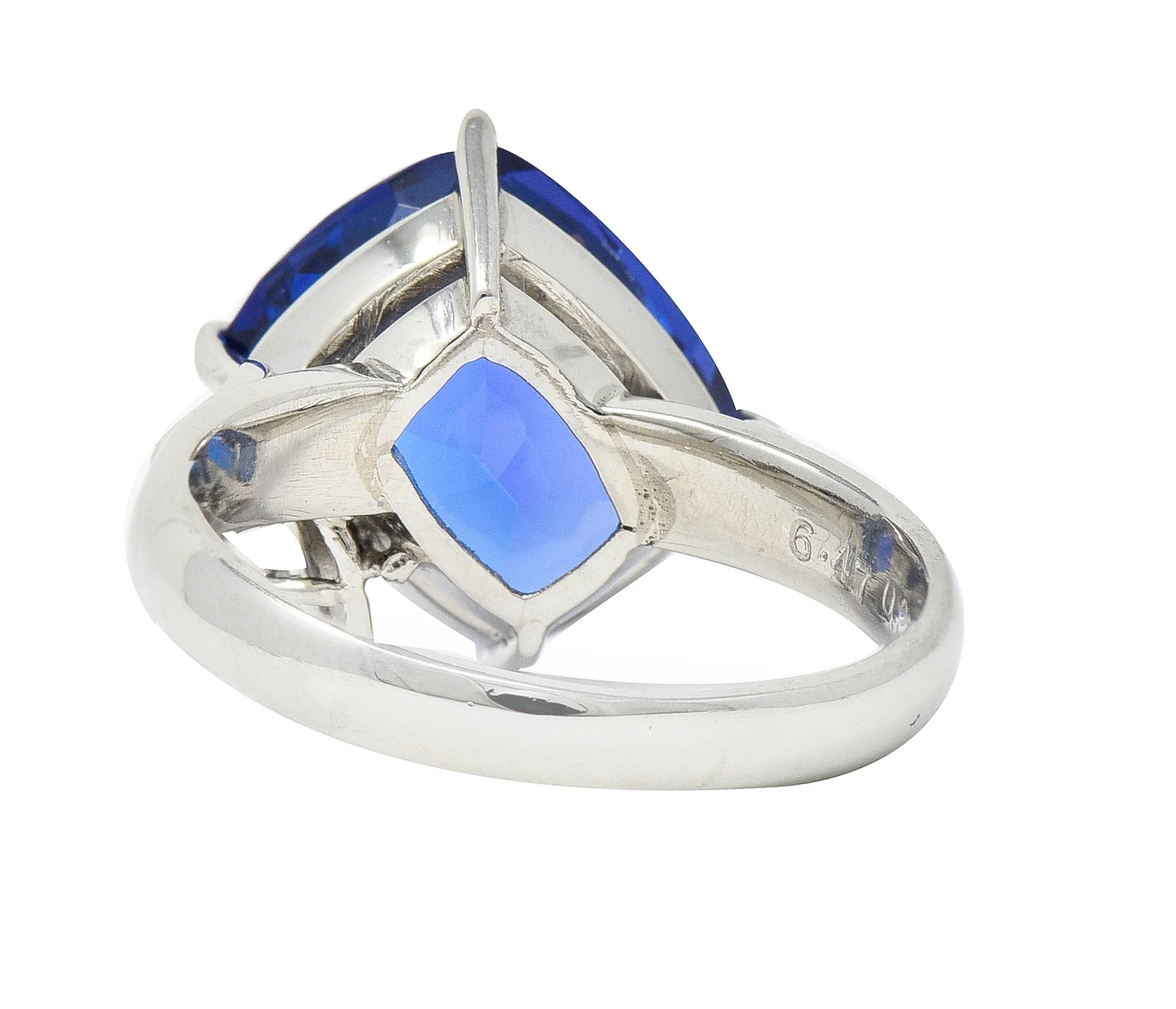 Contemporary 6.74 CTW Cushion Cut Tanzanite Marquise Cut Diamond Platinum Juxtaposed Ring - Image 4