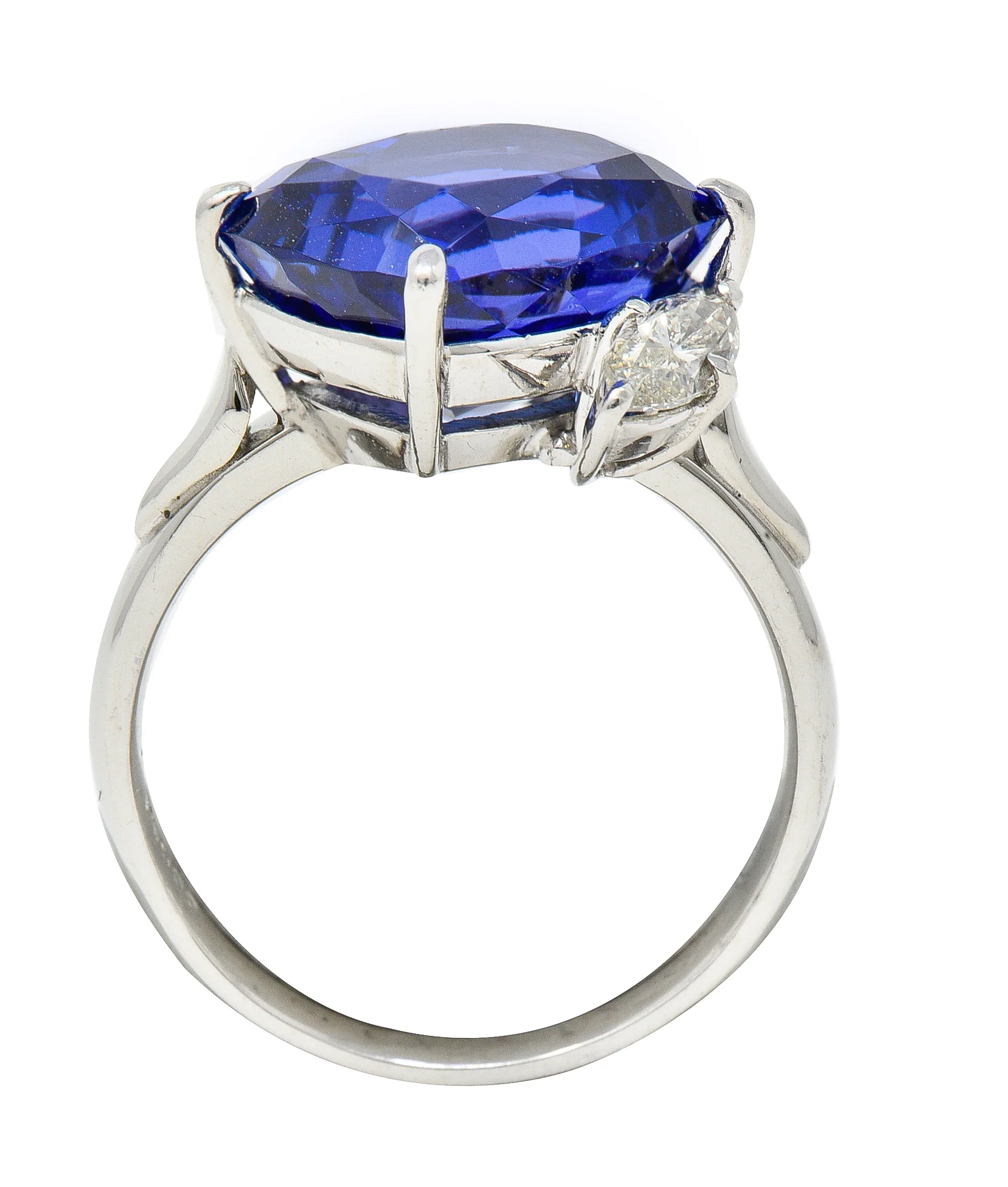 Contemporary 6.74 CTW Cushion Cut Tanzanite Marquise Cut Diamond Platinum Juxtaposed Ring - Image 9