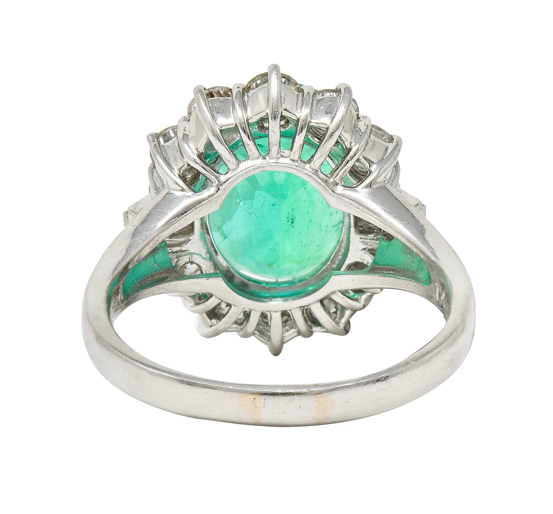 Contemporary 6.77 CTW Columbian Emerald Diamond Platinum Halo Ring GIA - Image 4