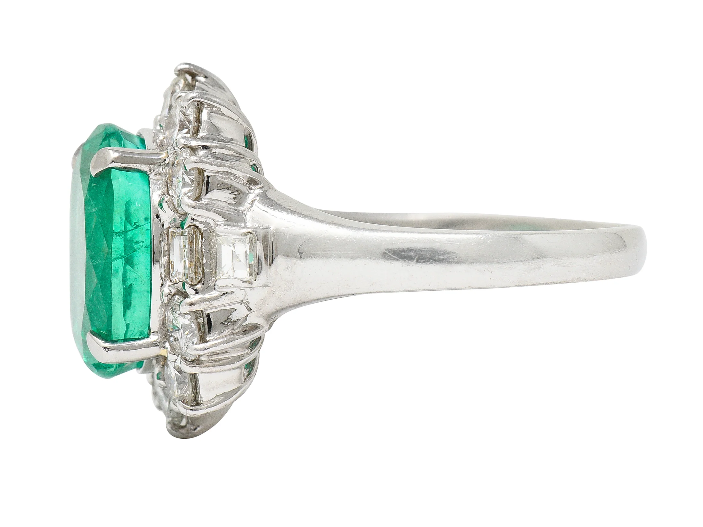 Contemporary 6.77 CTW Columbian Emerald Diamond Platinum Halo Ring GIA - Image 5