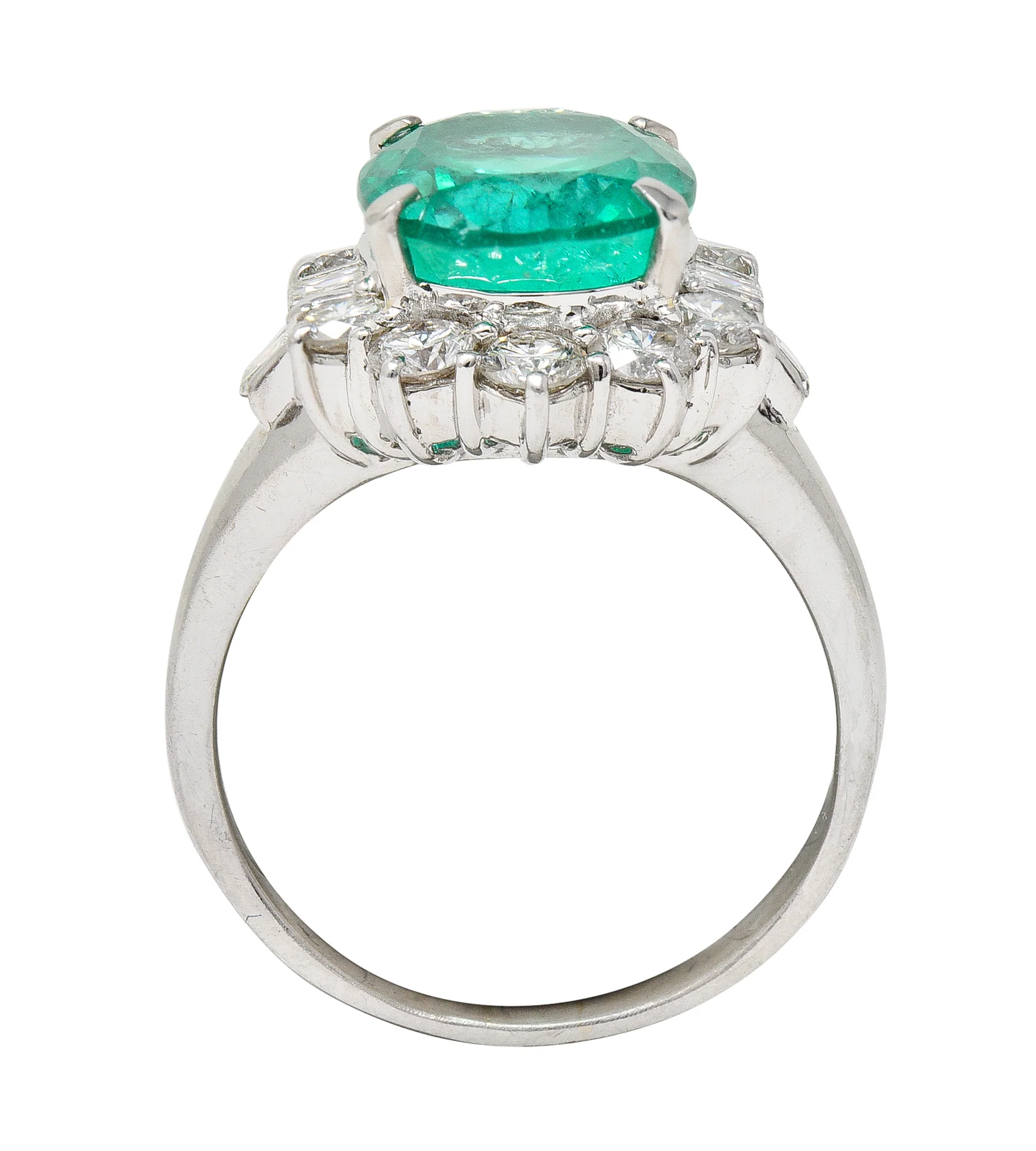 Contemporary 6.77 CTW Columbian Emerald Diamond Platinum Halo Ring GIA - Image 9
