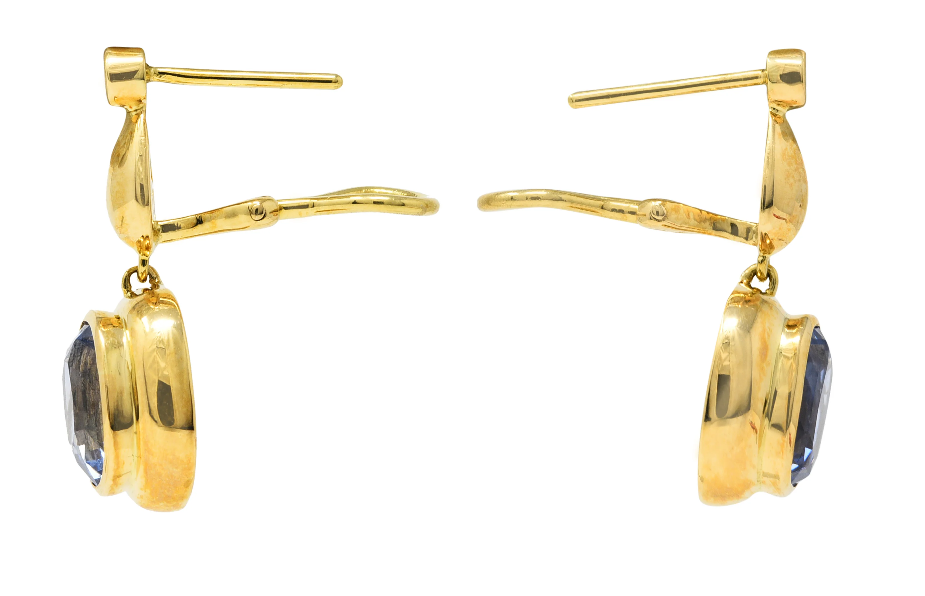 Contemporary 6.86 CTW Blue Sapphire Diamond 18 Karat Yellow Gold Drop Earrings - Image 4