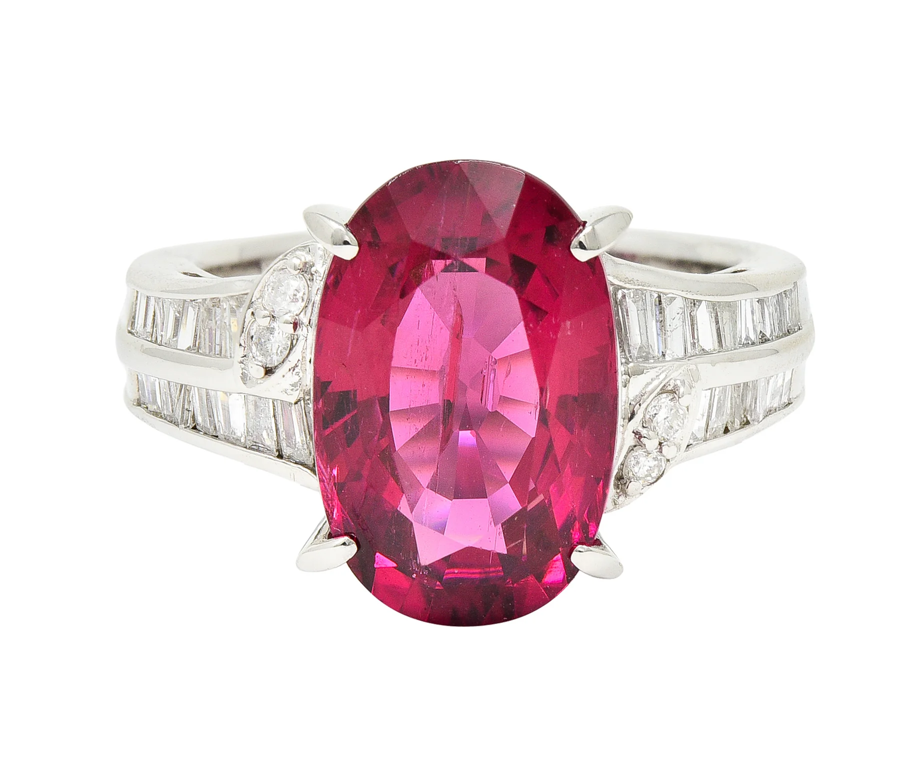 Contemporary 7.54 CTW Rubellite Tourmaline Diamond Platinum Cocktail Ring