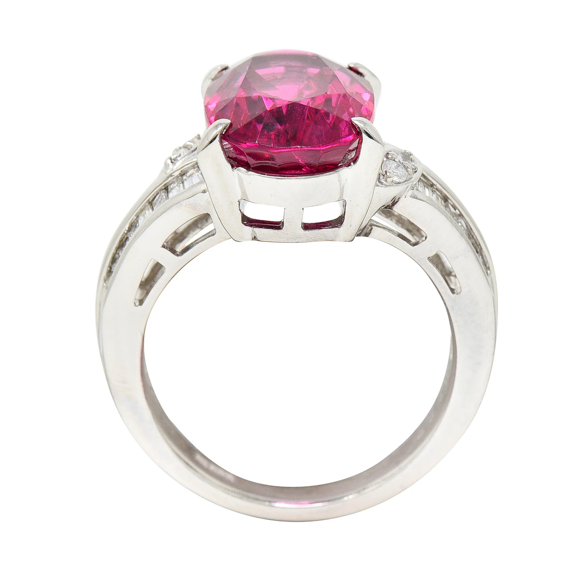 Contemporary 7.54 CTW Rubellite Tourmaline Diamond Platinum Cocktail Ring - Image 10