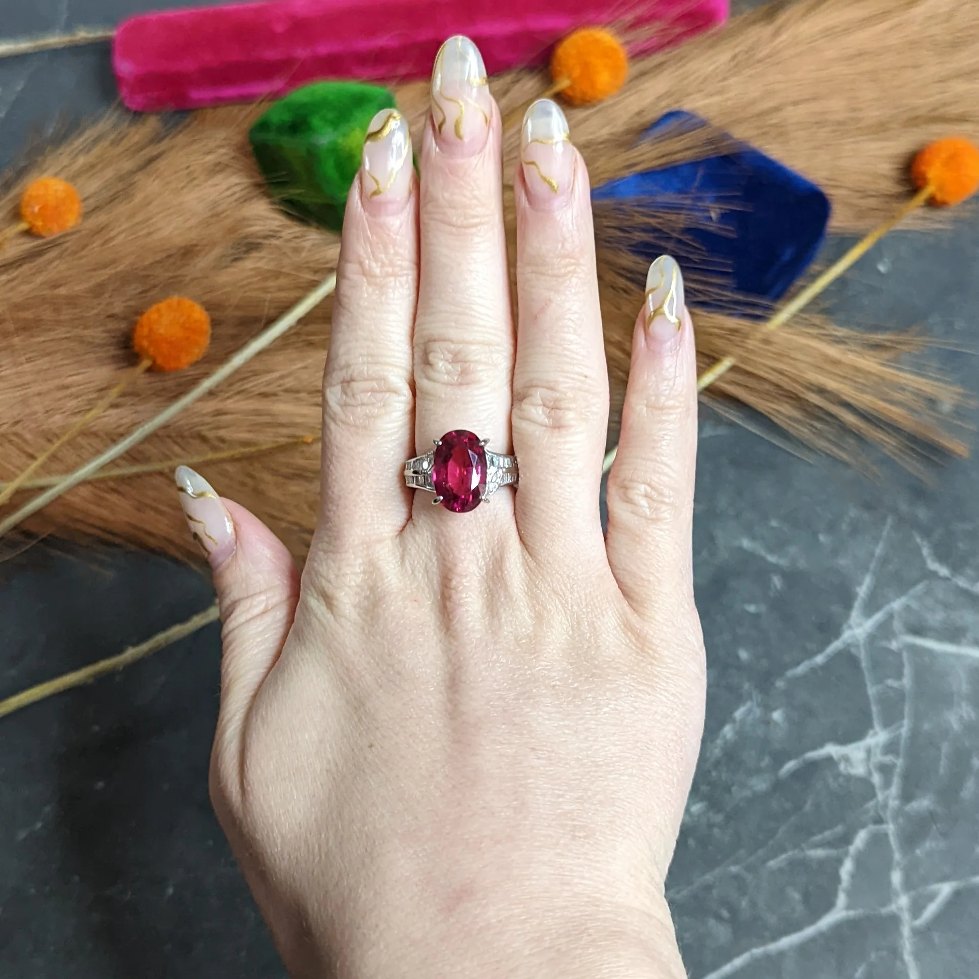 Contemporary 7.54 CTW Rubellite Tourmaline Diamond Platinum Cocktail Ring - Image 14