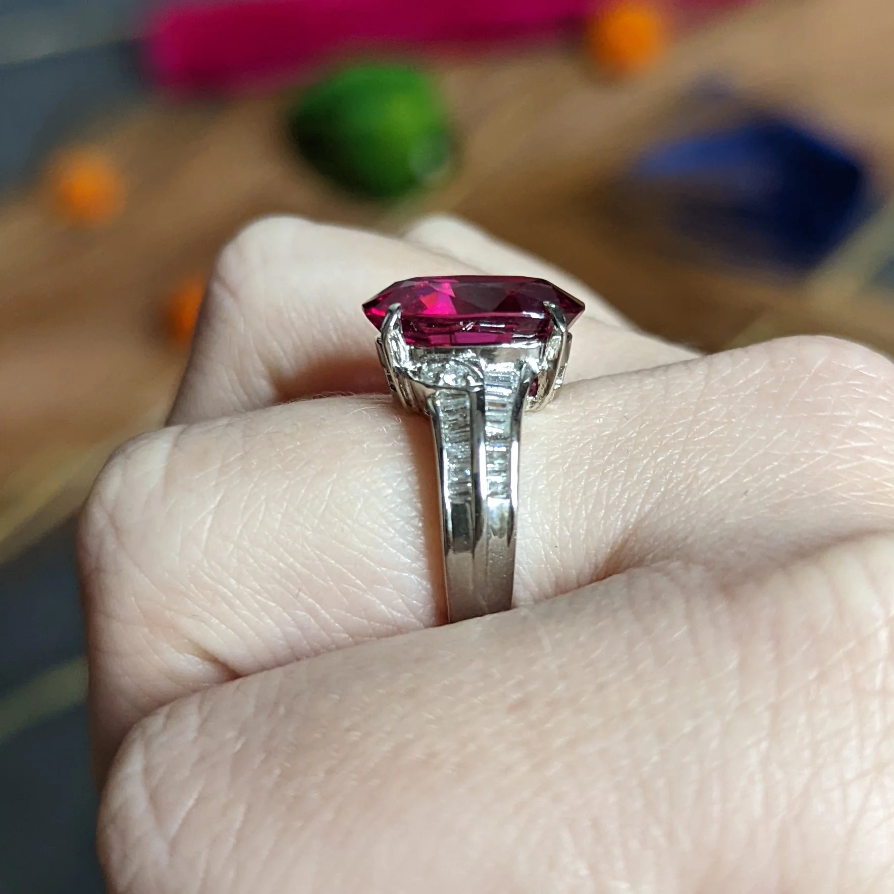 Contemporary 7.54 CTW Rubellite Tourmaline Diamond Platinum Cocktail Ring - Image 15