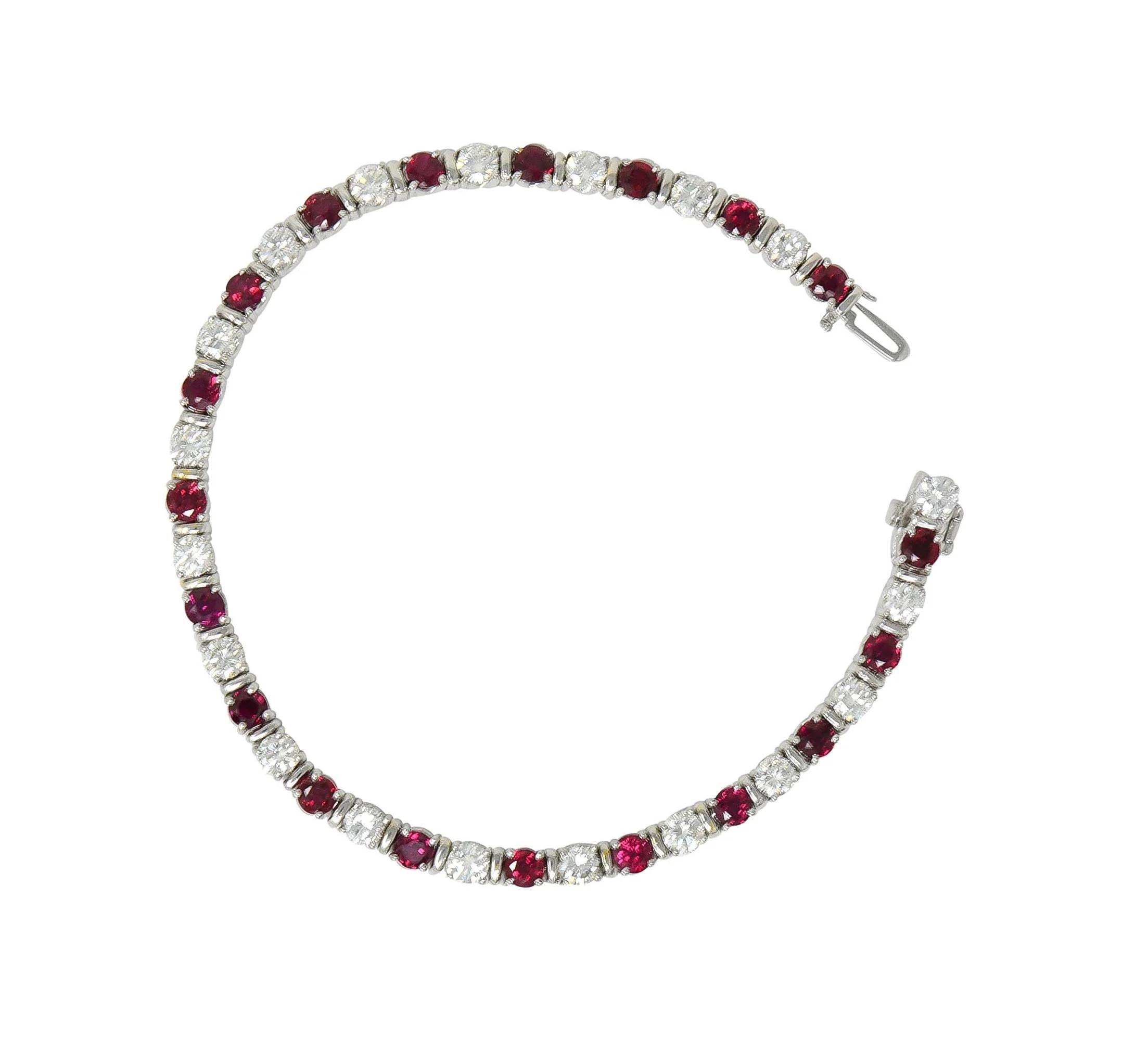 Contemporary 7.60 CTW Diamond Ruby 18 Karat White Gold Line Bracelet - Image 11