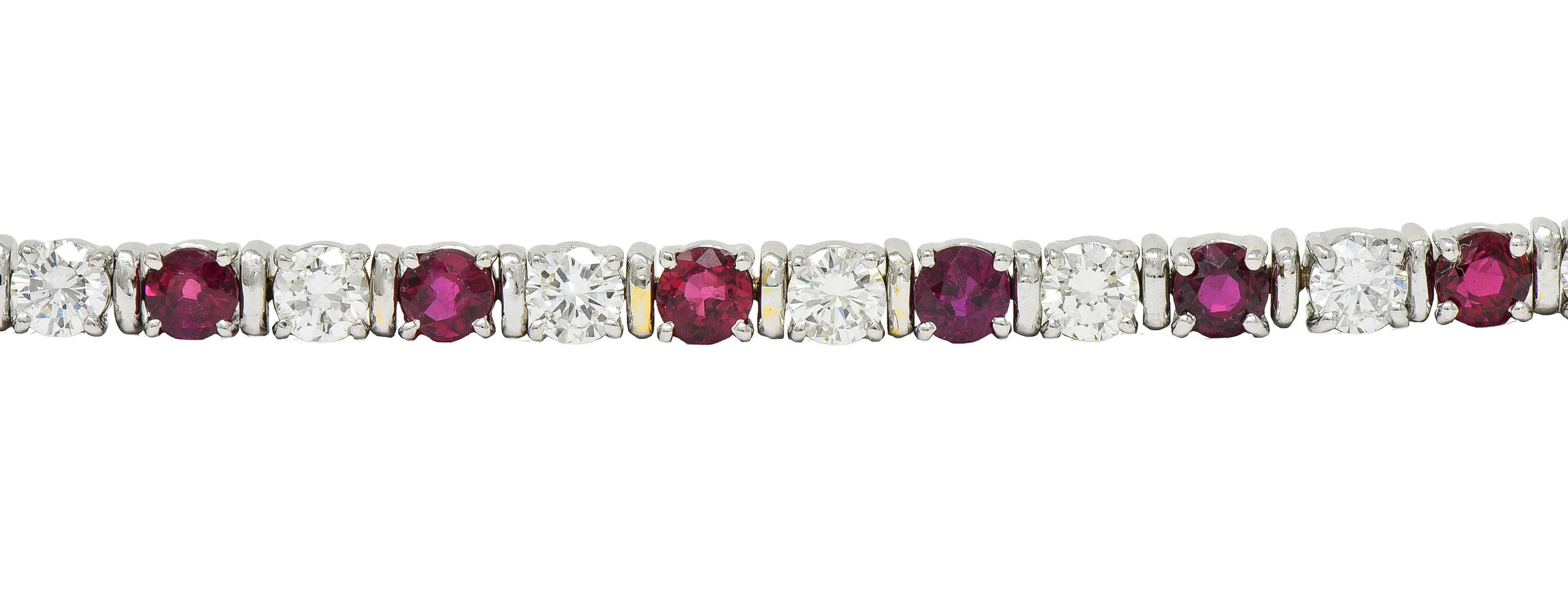 Contemporary 7.60 CTW Diamond Ruby 18 Karat White Gold Line Bracelet - Image 5