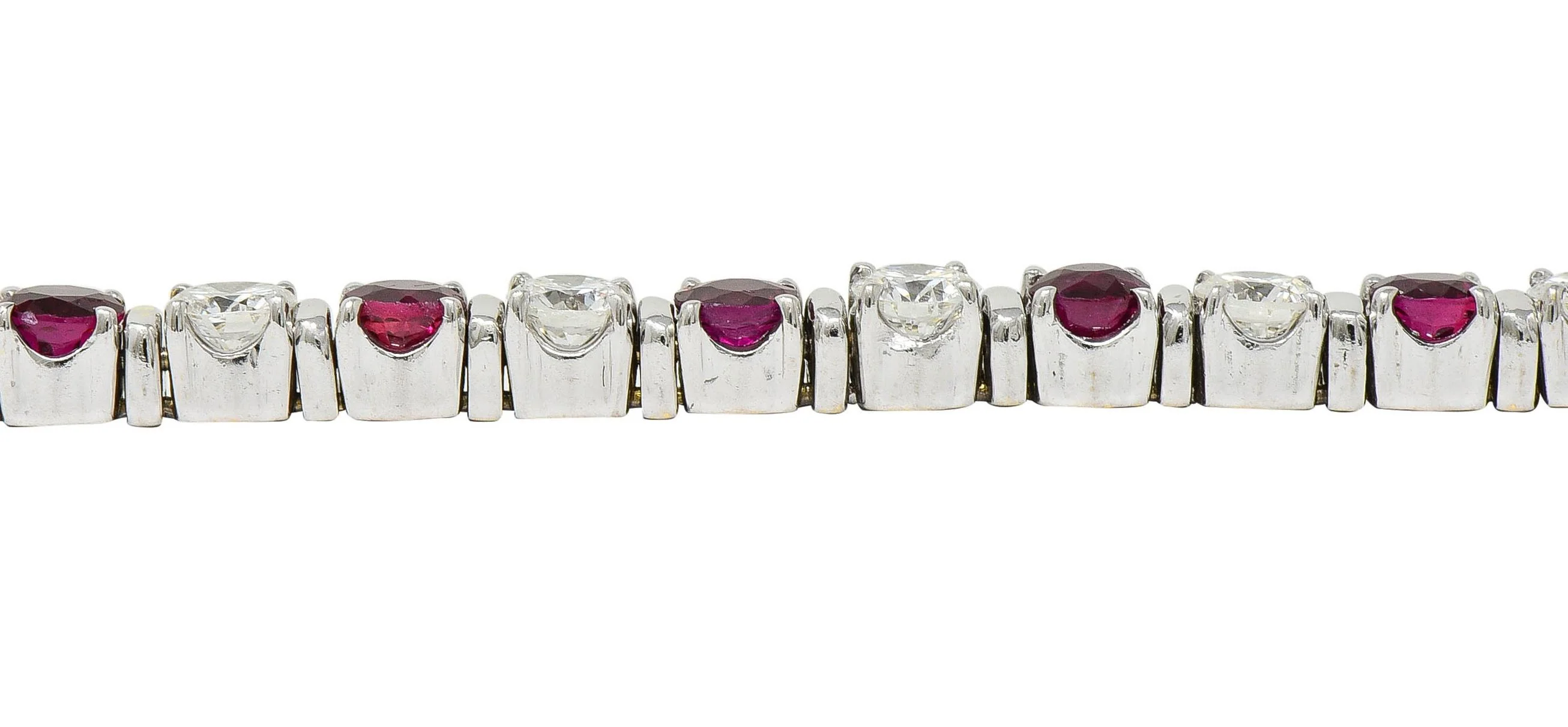 Contemporary 7.60 CTW Diamond Ruby 18 Karat White Gold Line Bracelet - Image 8