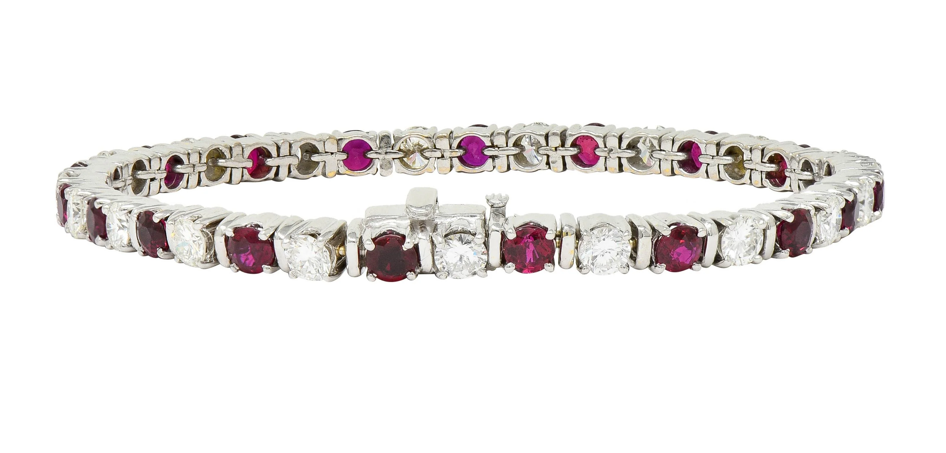 Contemporary 7.60 CTW Diamond Ruby 18 Karat White Gold Line Bracelet - Image 9