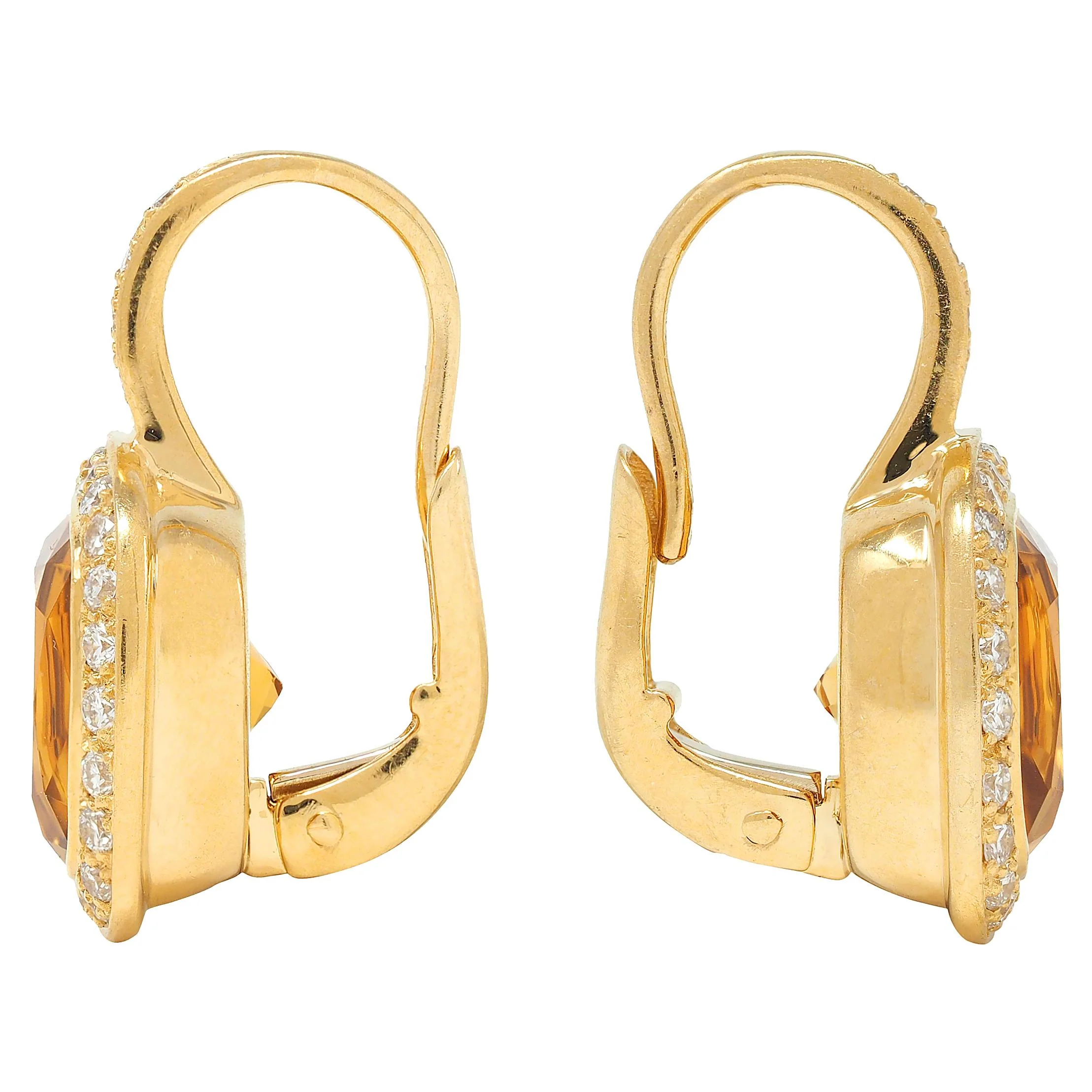 Contemporary 8.64 CTW Citrine Diamond 18 Karat Yellow Gold Drop Earrings - Image 3