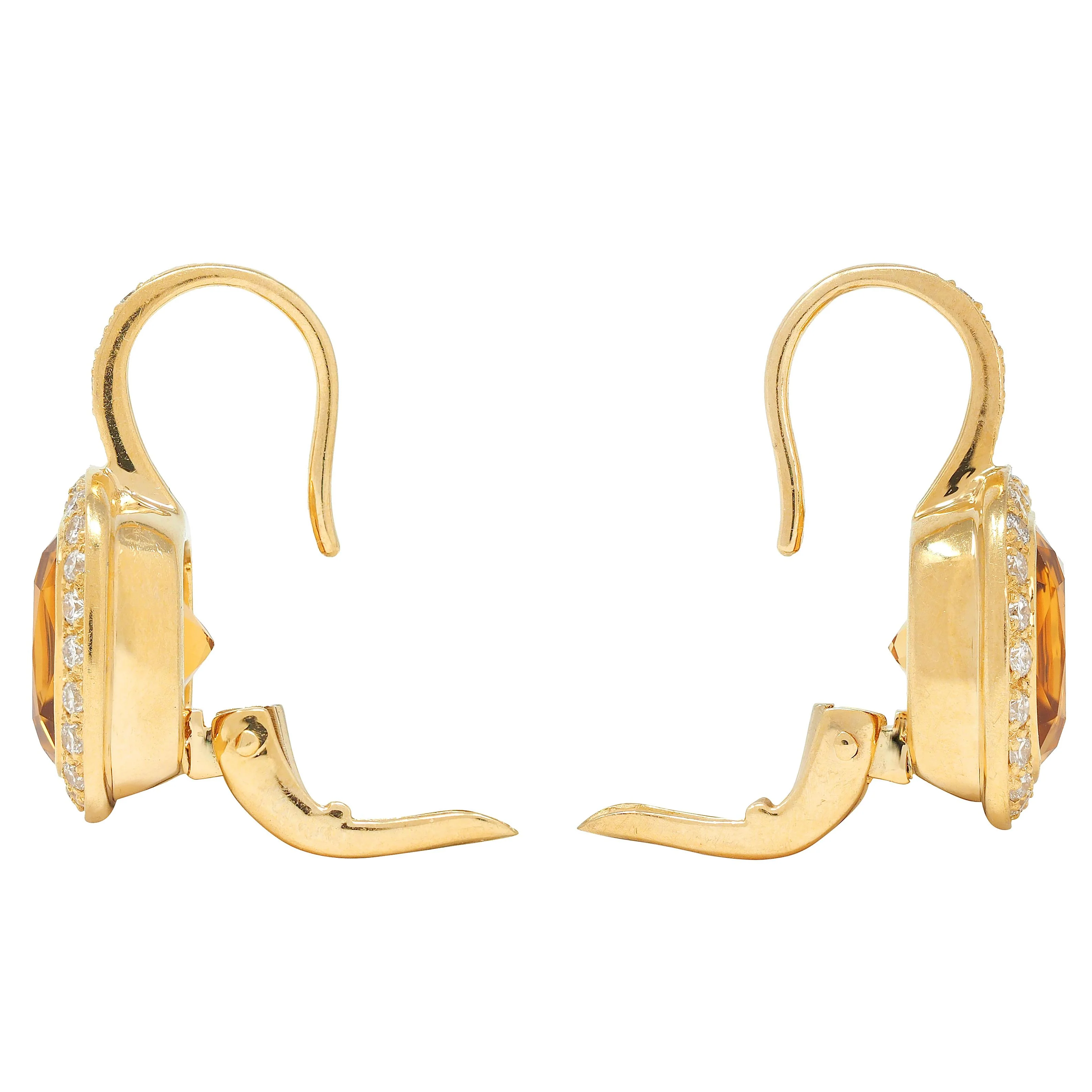 Contemporary 8.64 CTW Citrine Diamond 18 Karat Yellow Gold Drop Earrings - Image 5