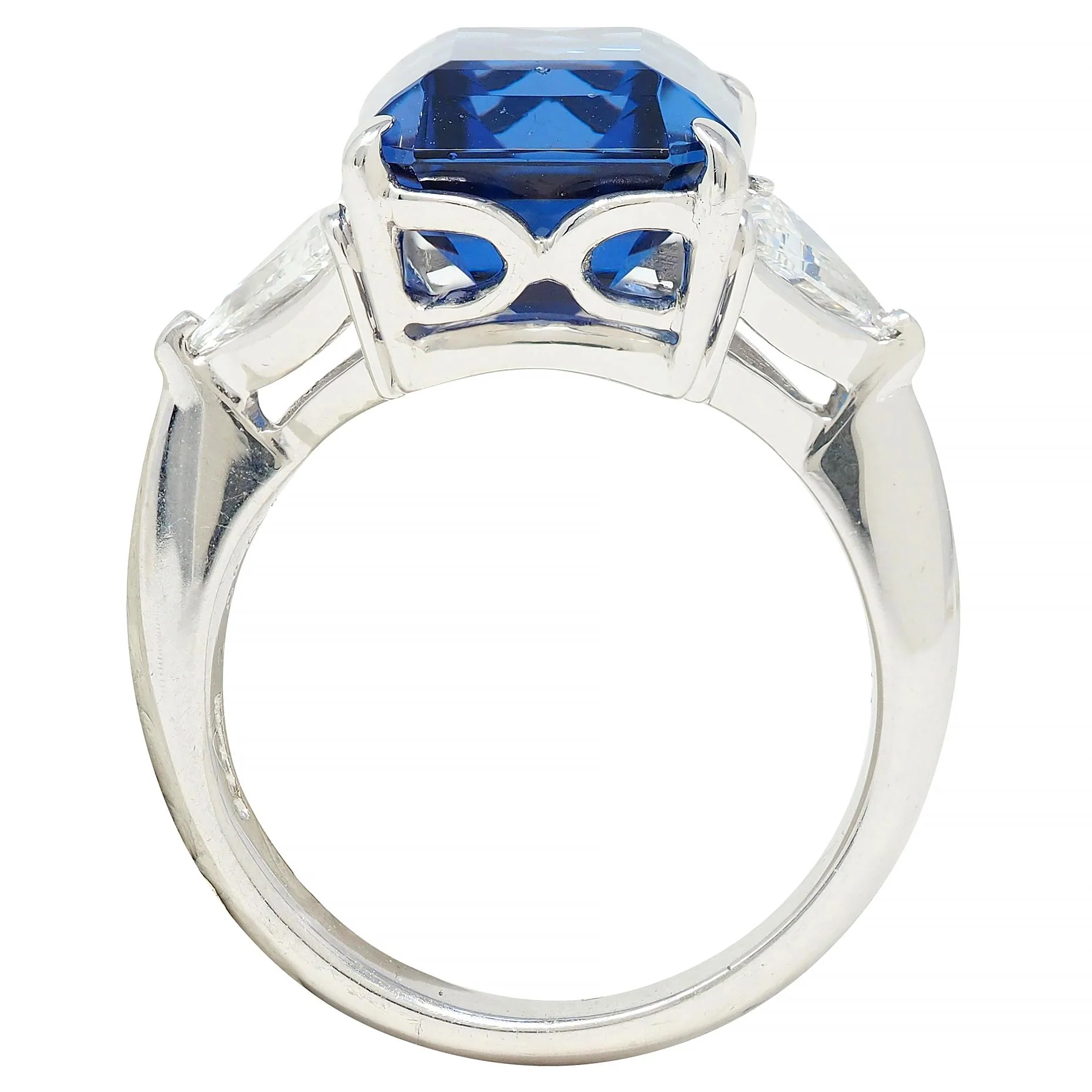 Contemporary 8.65 CTW Tanzanite Diamond Platinum Three Stone Ring - Image 9