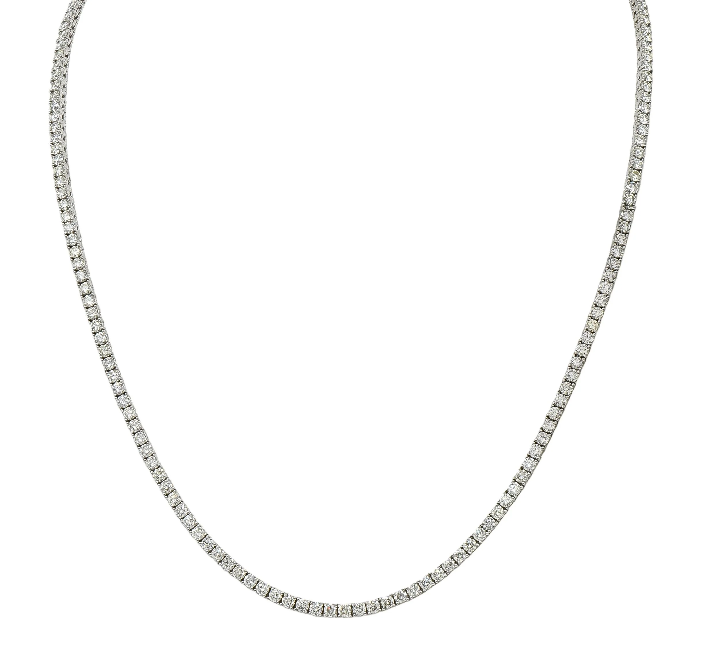 Contemporary 8.75 CTW Round Brilliant Cut Diamond 14 Karat White Gold Riviera Necklace