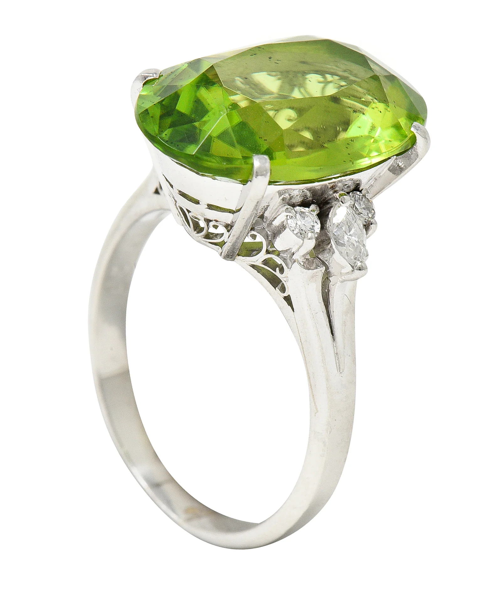 Contemporary 9.42 CTW Oval Cut Peridot Diamond Platinum Cluster Ring - Image 11