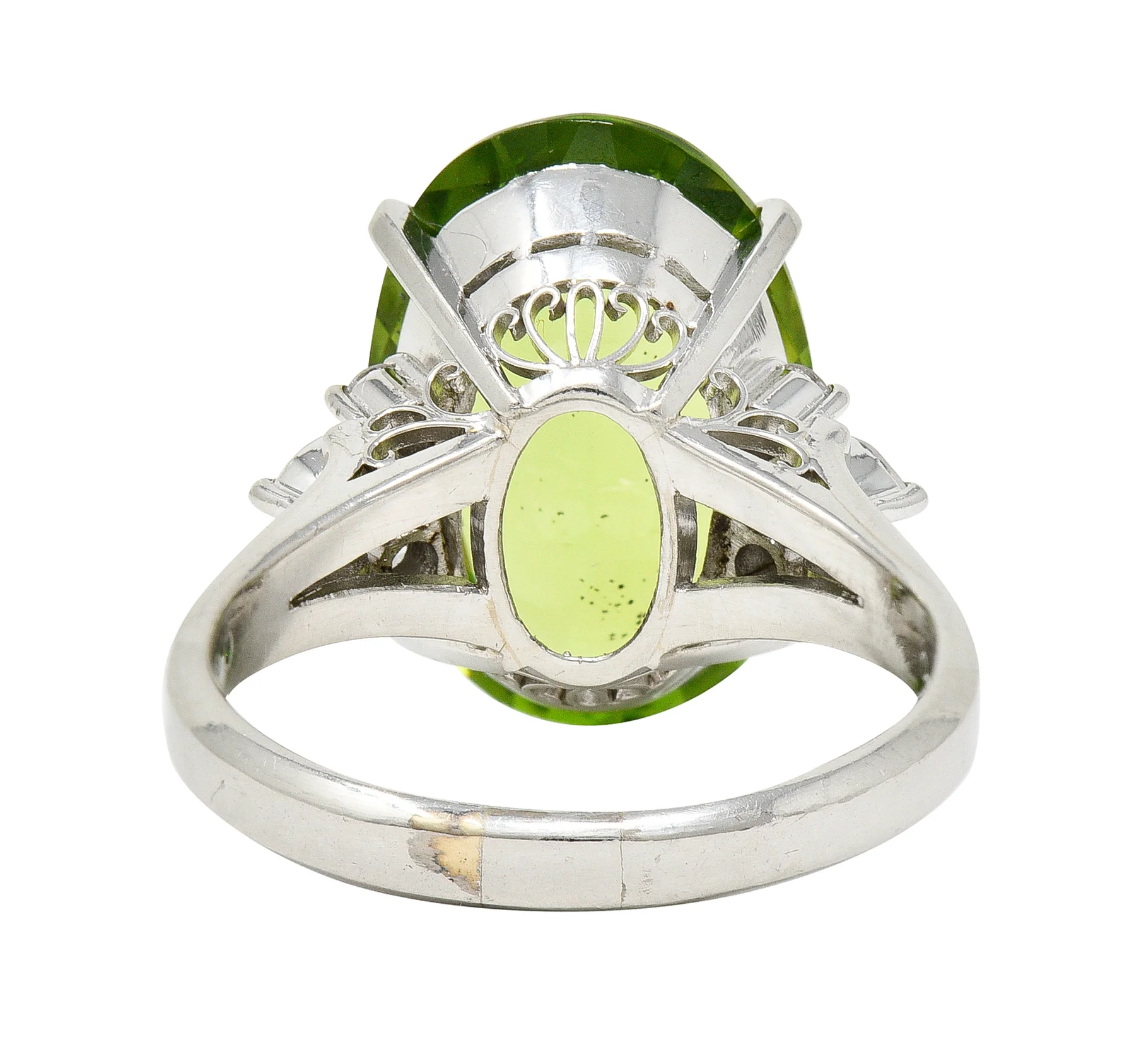 Contemporary 9.42 CTW Oval Cut Peridot Diamond Platinum Cluster Ring - Image 4