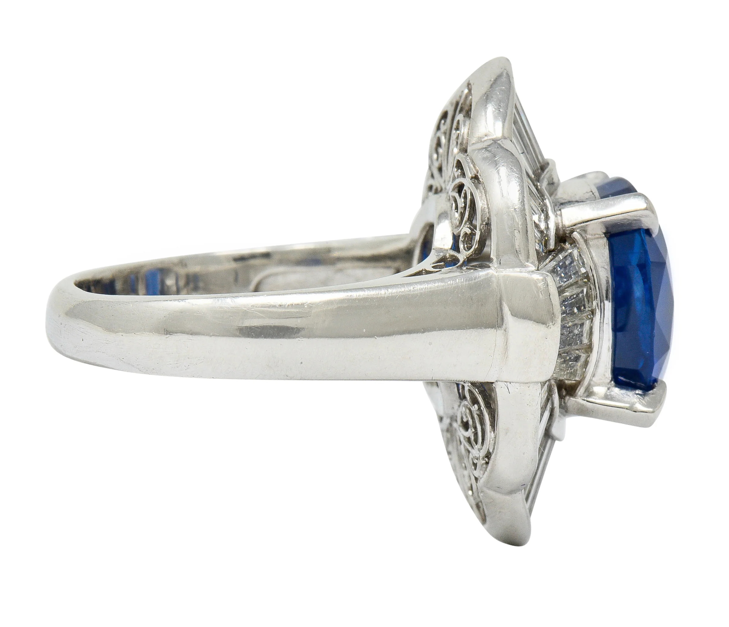 Contemporary 9.73 CTW Ceylon Sapphire Diamond Platinum Ballerina Halo Ring AGL - Image 3
