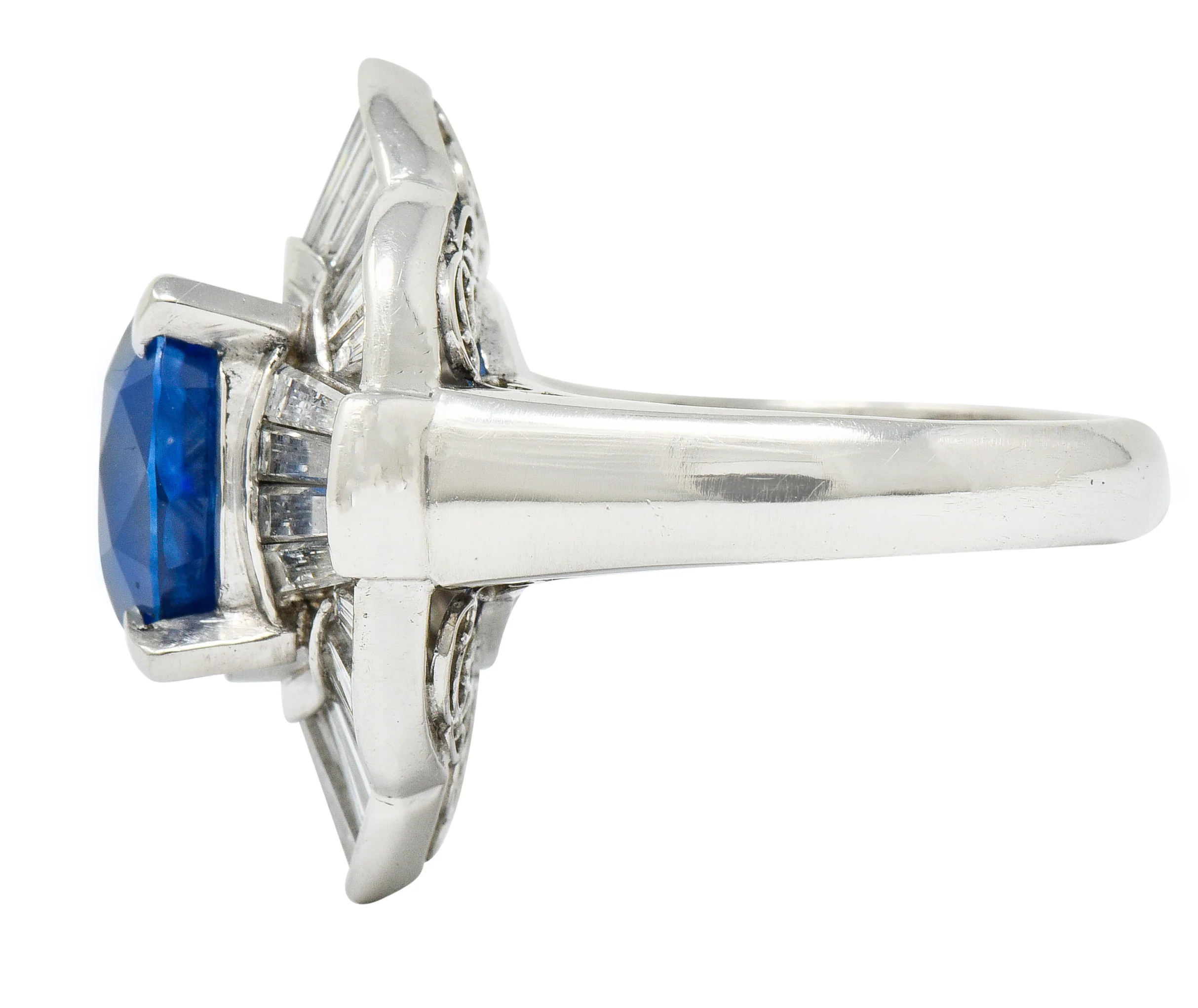 Contemporary 9.73 CTW Ceylon Sapphire Diamond Platinum Ballerina Halo Ring AGL - Image 5