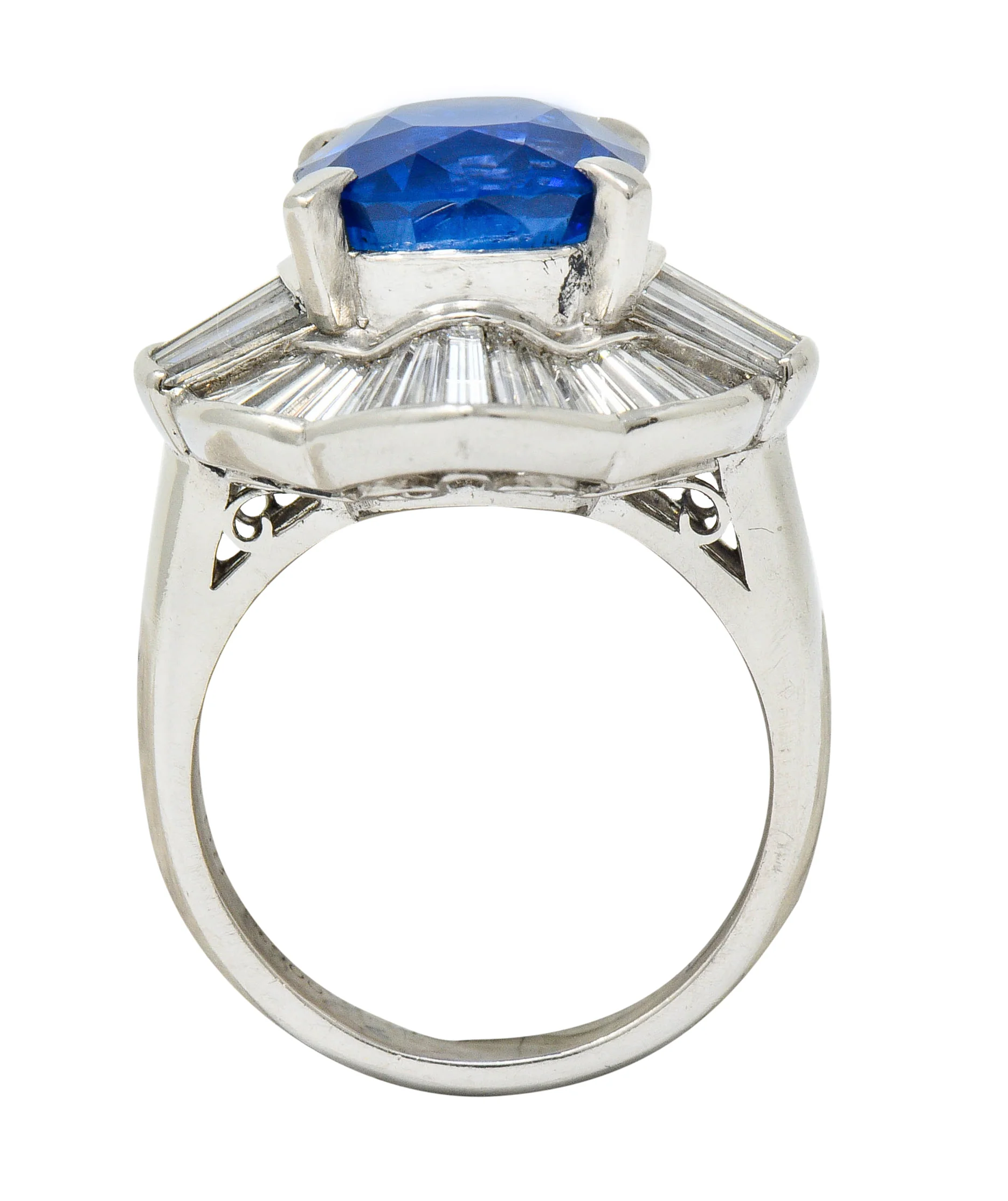 Contemporary 9.73 CTW Ceylon Sapphire Diamond Platinum Ballerina Halo Ring AGL - Image 7