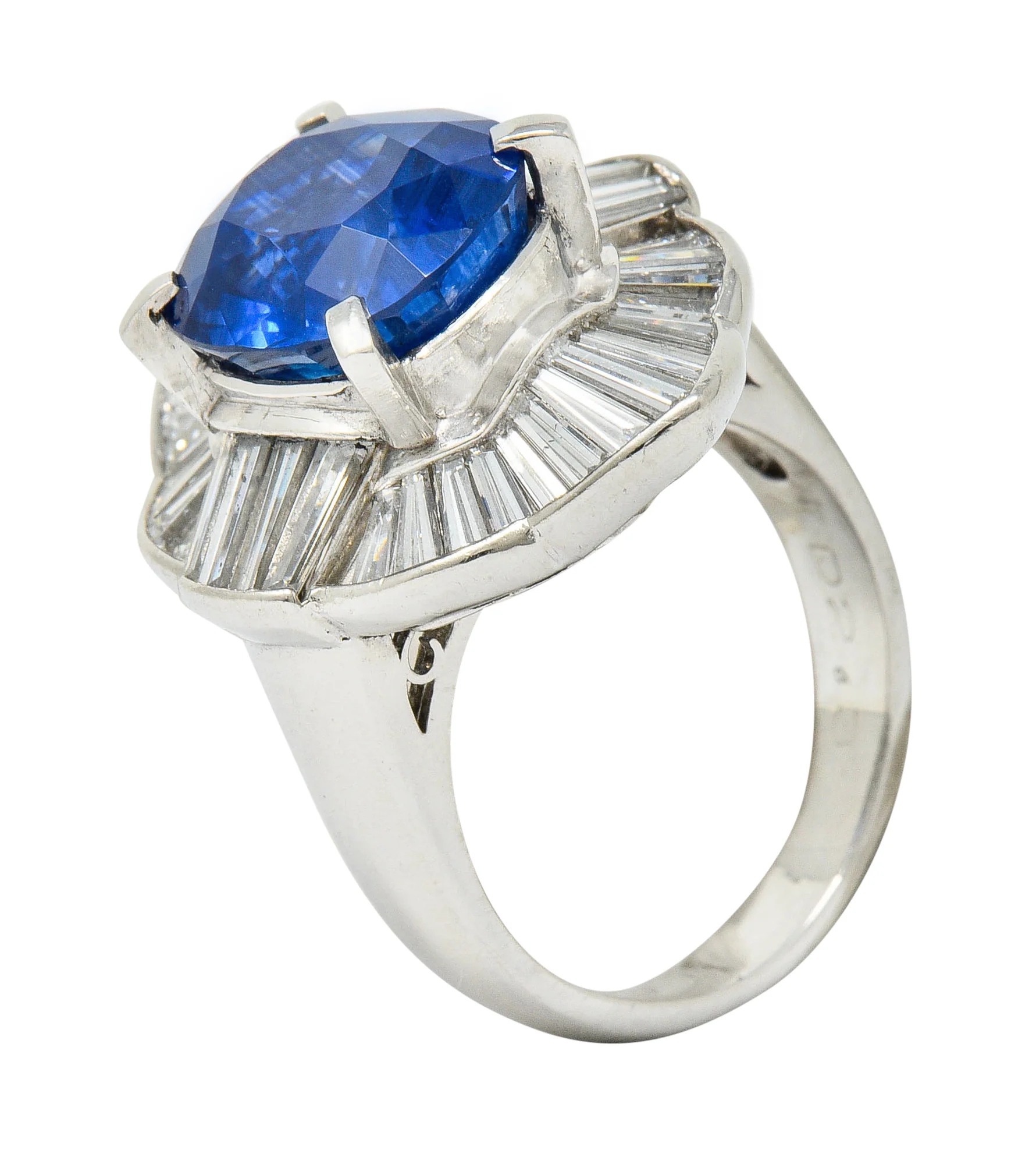 Contemporary 9.73 CTW Ceylon Sapphire Diamond Platinum Ballerina Halo Ring AGL - Image 9