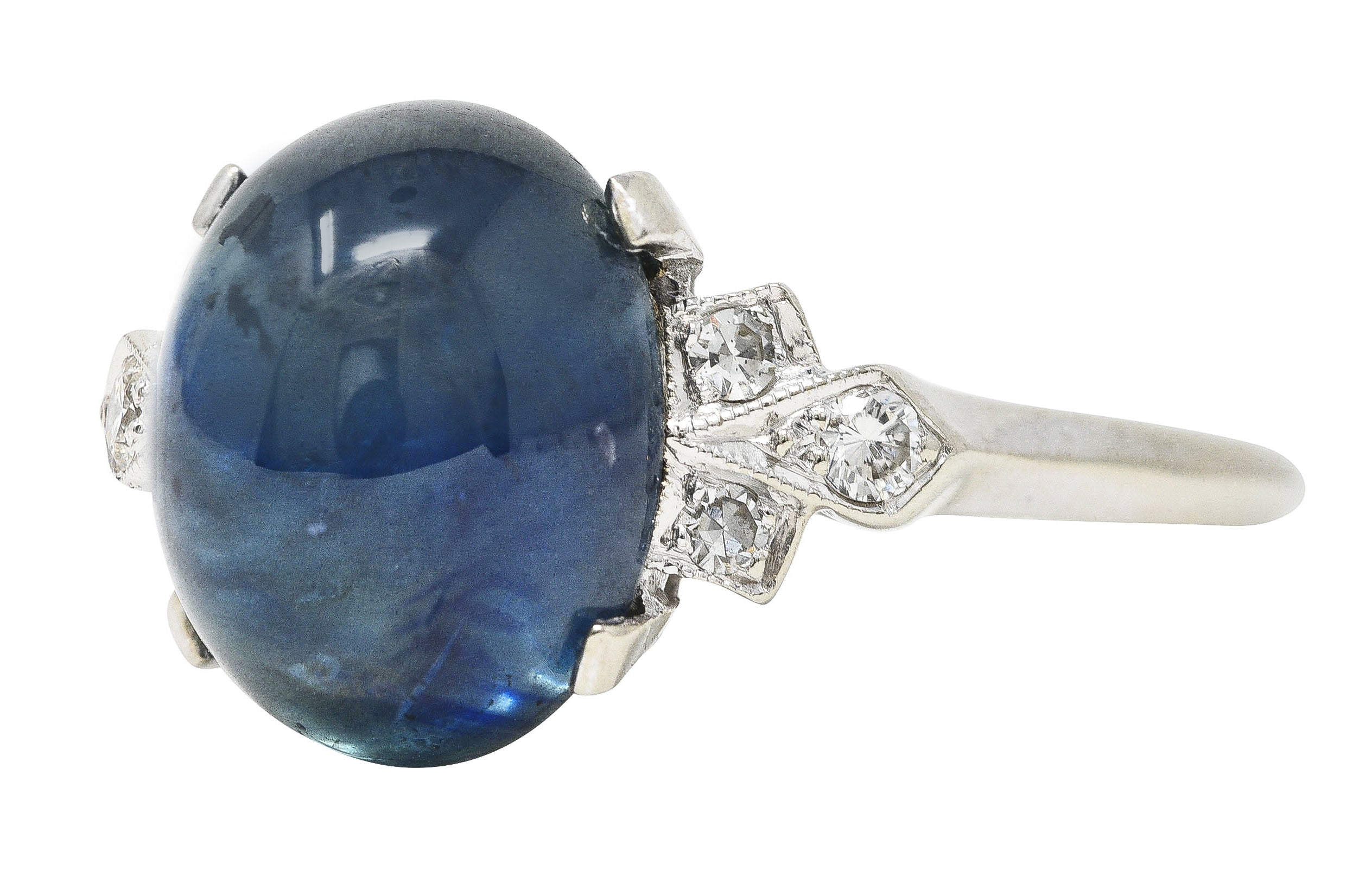Contemporary 9.80 CTW Sapphire Cabochon Diamond 14 Karat White Gold Gemstone Ring - Image 6