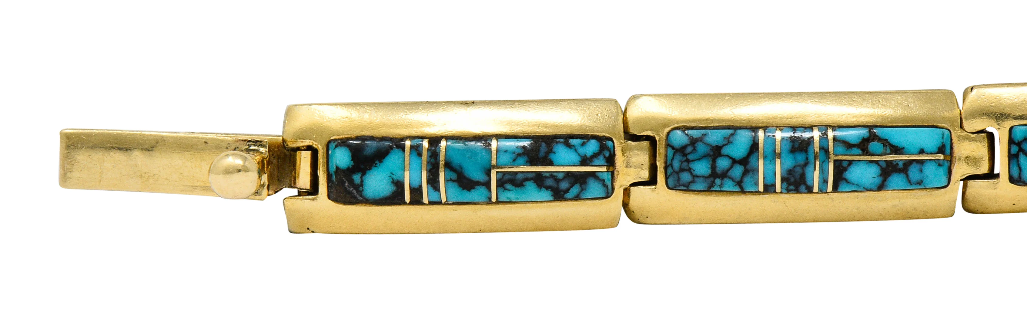 Contemporary B.G. Mudd Turquoise Inlay 14 Karat Gold Link Bracelet - Image 7