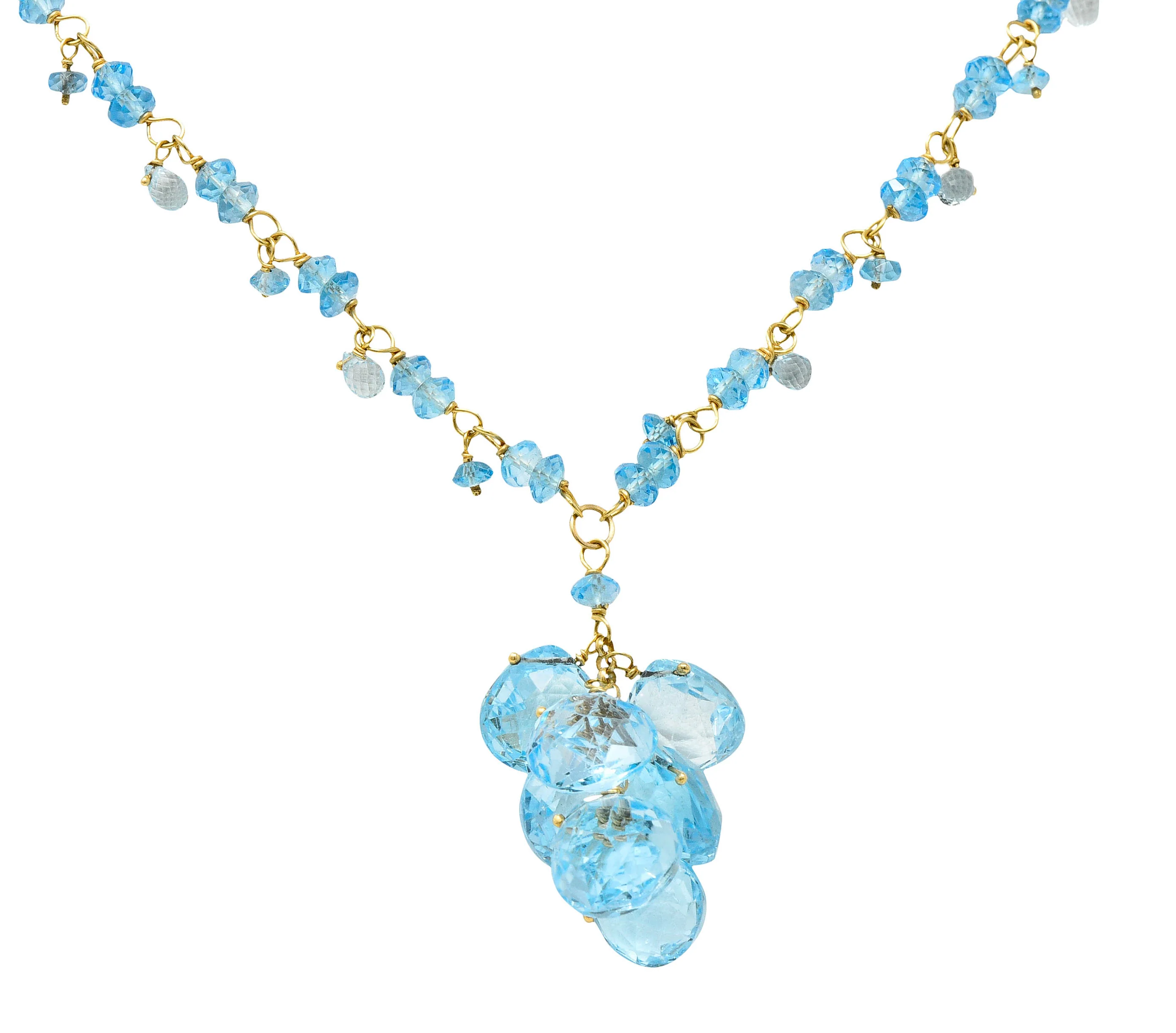 Contemporary Blue Topaz 18 Karat Gold Station Tassel Necklace - Image 11