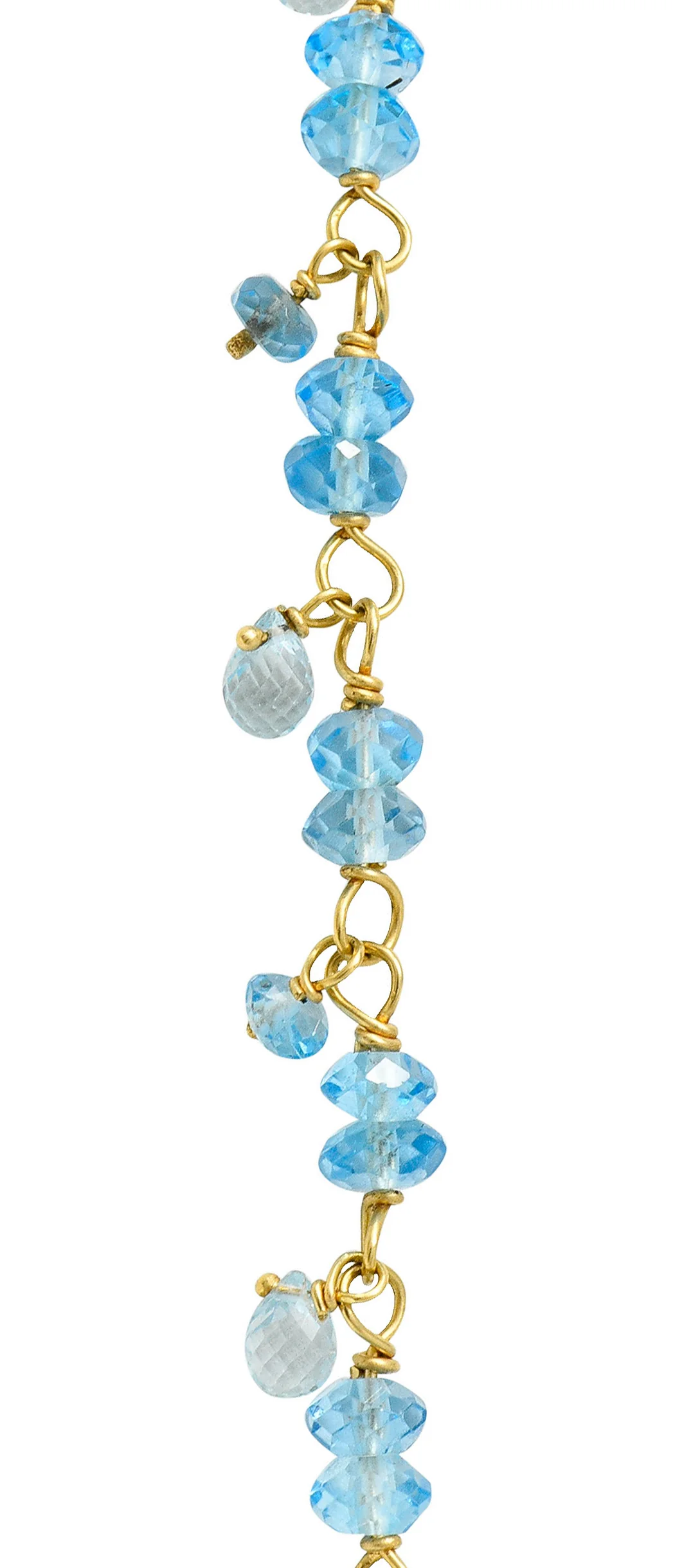 Contemporary Blue Topaz 18 Karat Gold Station Tassel Necklace - Image 5