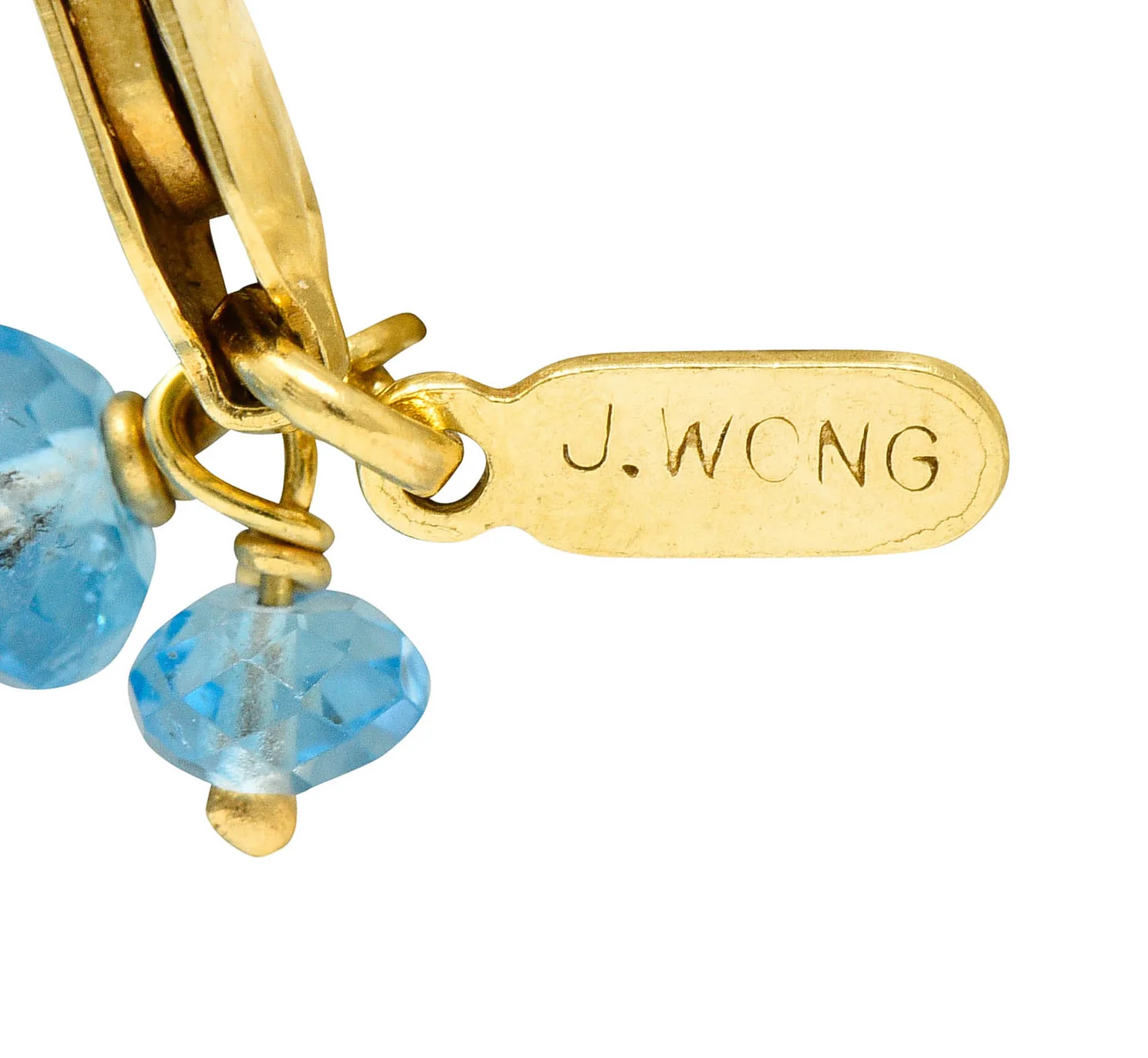 Contemporary Blue Topaz 18 Karat Gold Station Tassel Necklace - Image 6