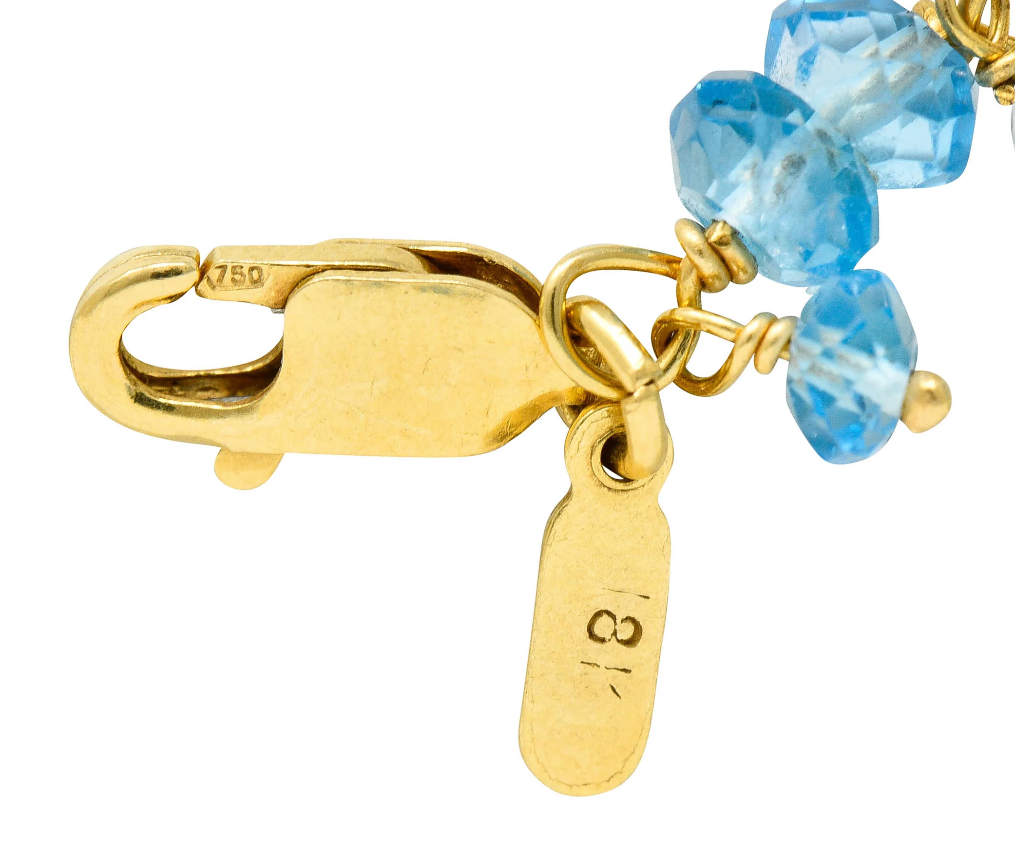 Contemporary Blue Topaz 18 Karat Gold Station Tassel Necklace - Image 7