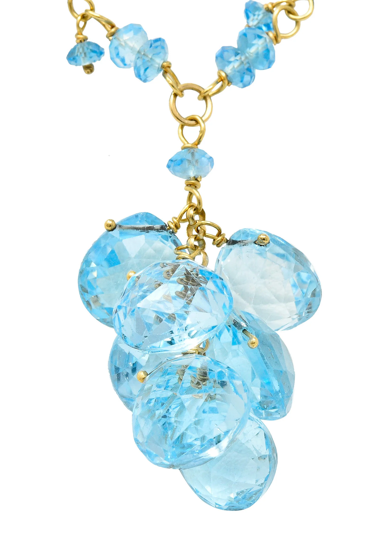 Contemporary Blue Topaz 18 Karat Gold Station Tassel Necklace - Image 8