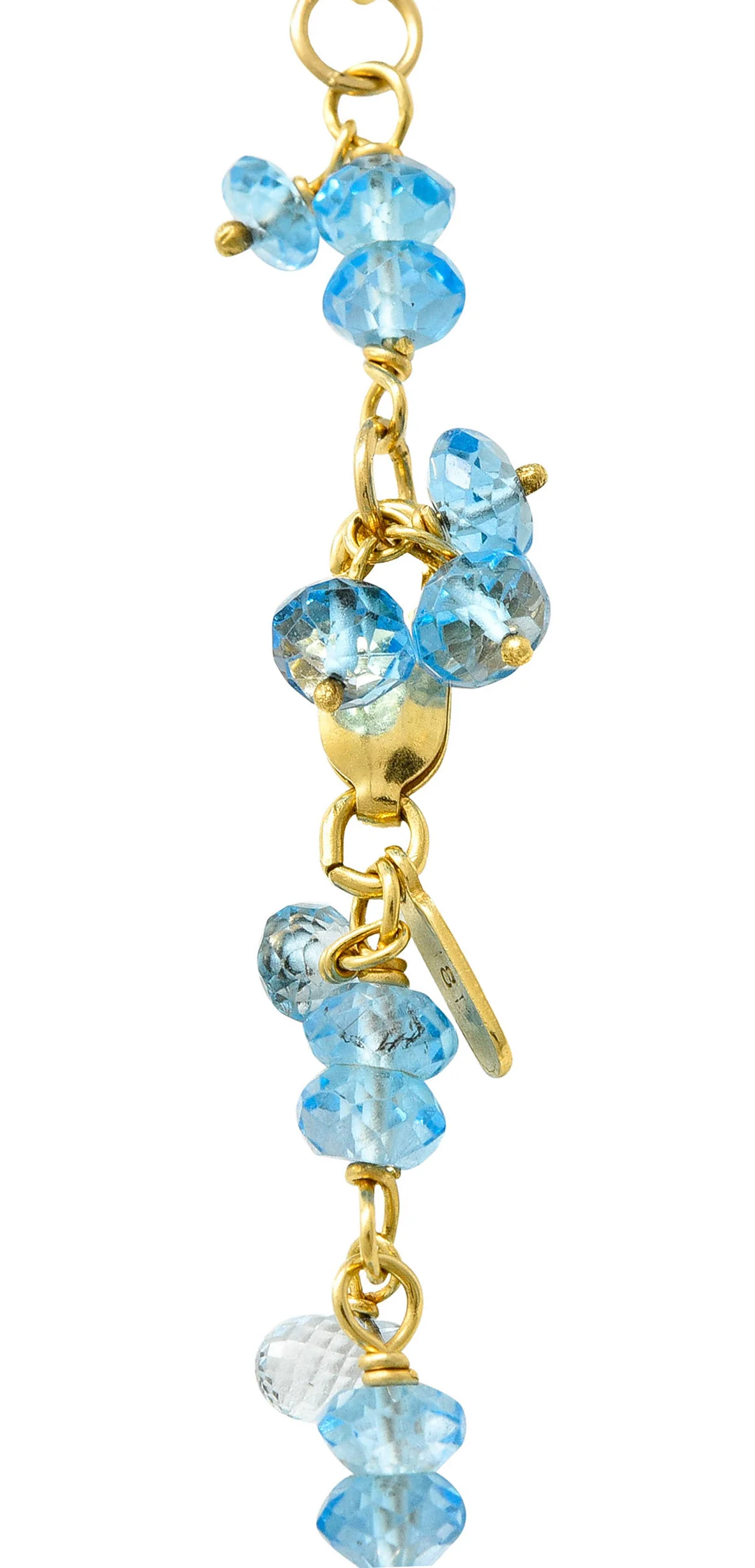 Contemporary Blue Topaz 18 Karat Gold Station Tassel Necklace - Image 9