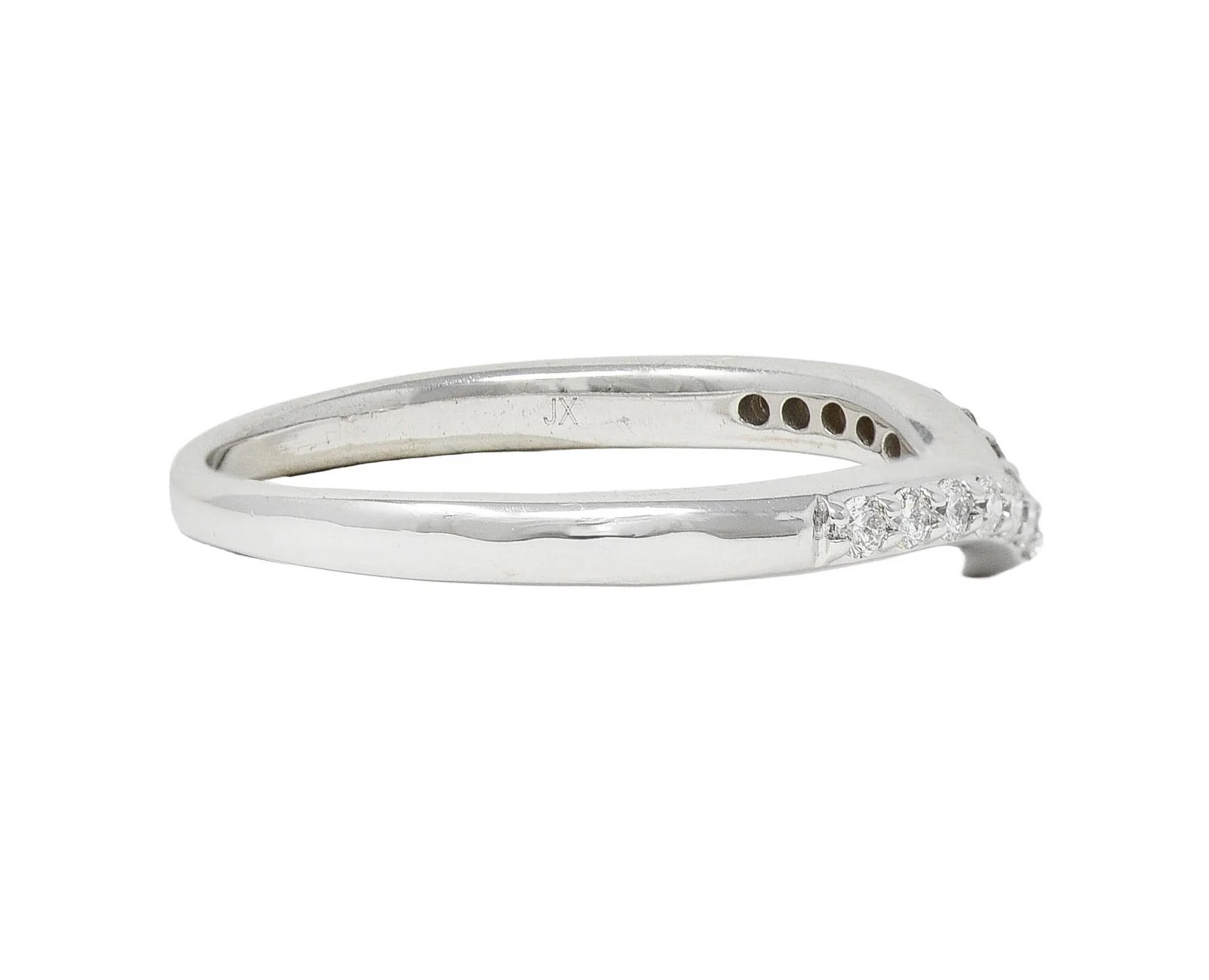 Contemporary Diamond 14 Karat White Gold Contour Wedding Band Ring - Image 3