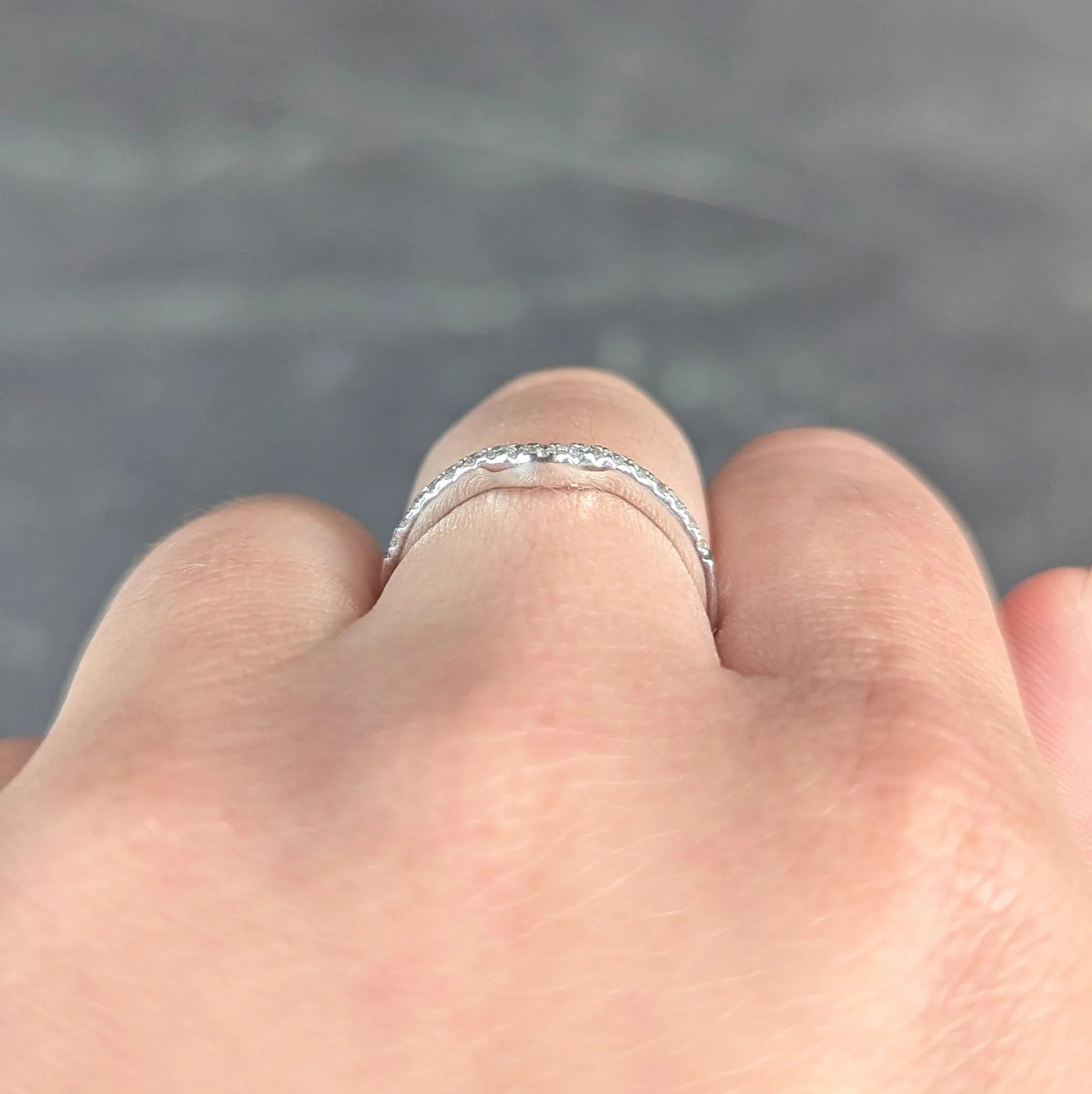 Contemporary Diamond 14 Karat White Gold Contour Wedding Band Ring - Image 9