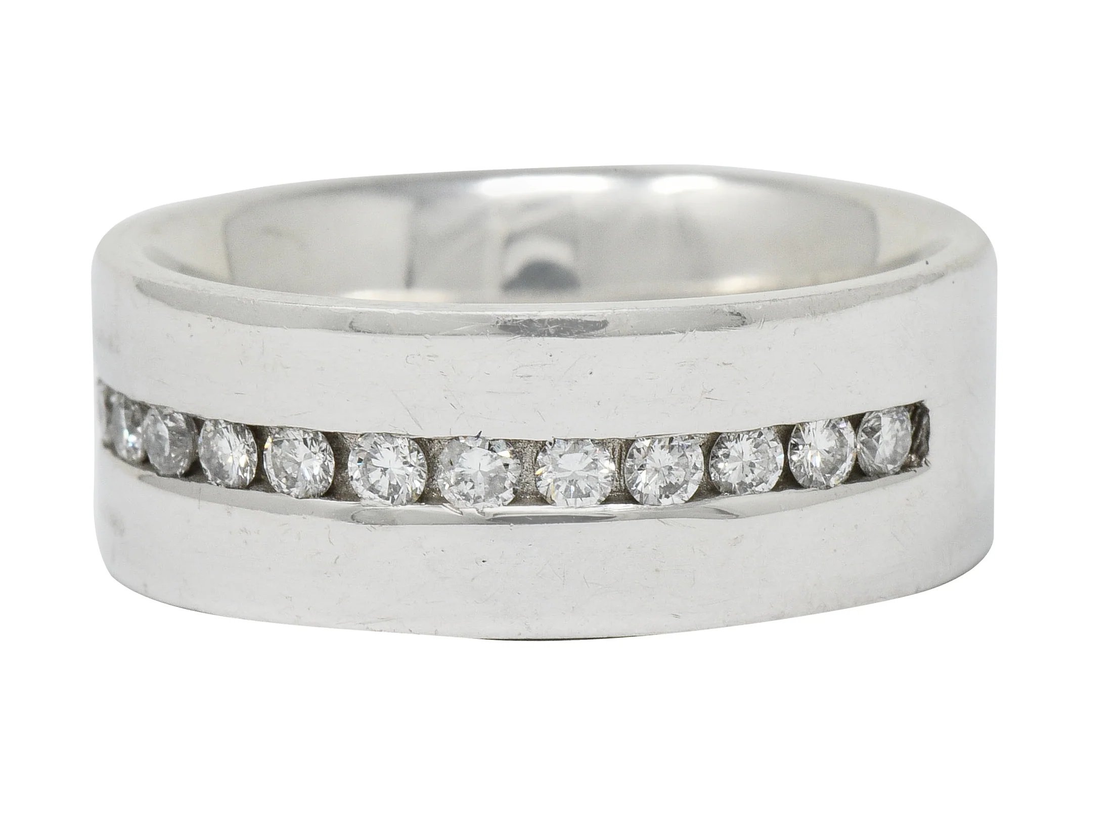 Contemporary Diamond 18 Karat Gold Men's Wide Channel Band Ring - Image 6