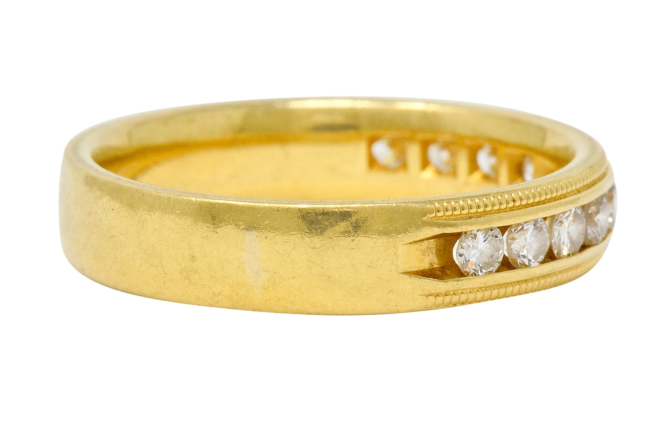 Contemporary Diamond 18 Karat Gold Wedding Anniversary Band Ring - Image 3