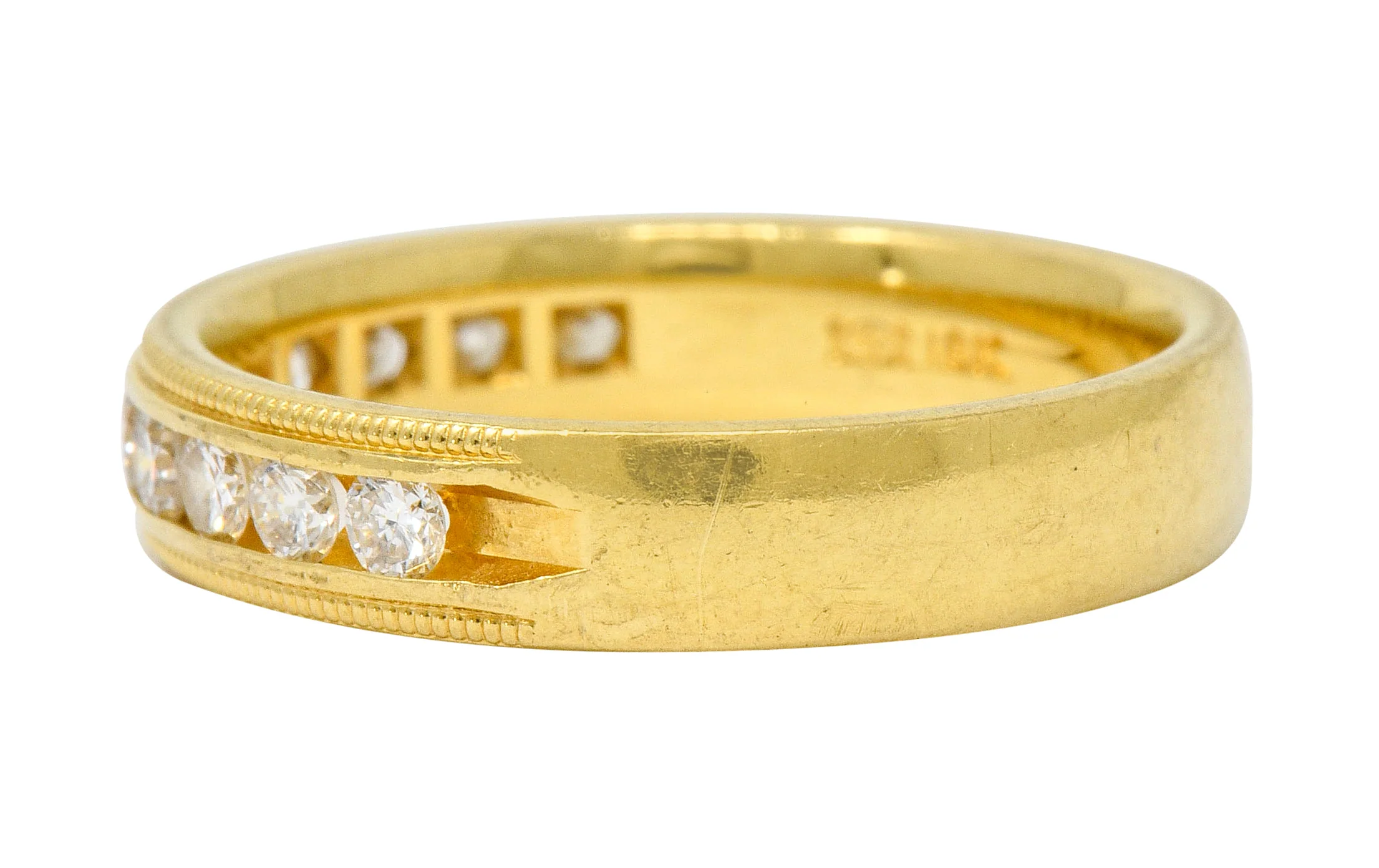 Contemporary Diamond 18 Karat Gold Wedding Anniversary Band Ring - Image 5
