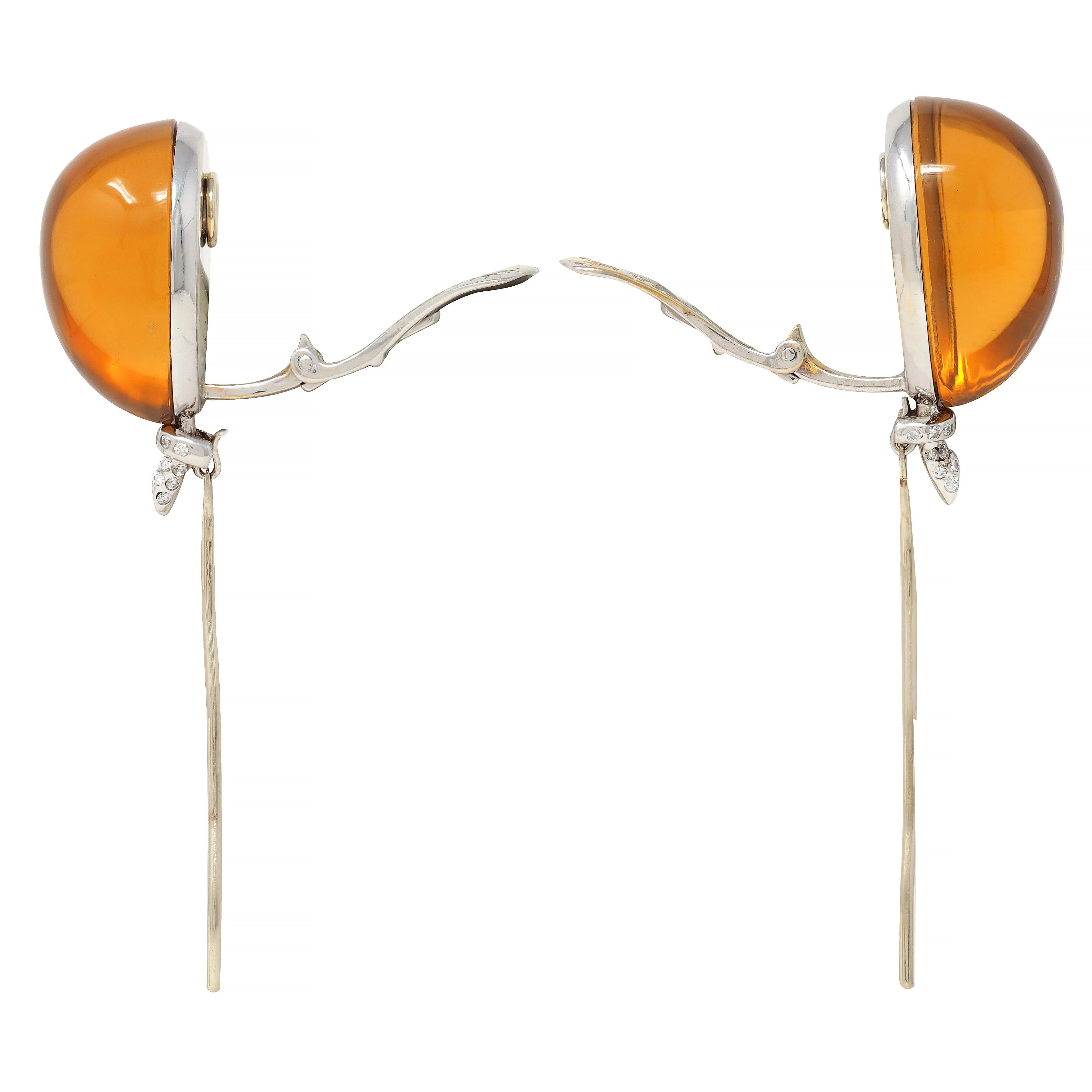 Contemporary Diamond Citrine 18 Karat White Gold Balloon Ear-Clips Earrings - Image 6