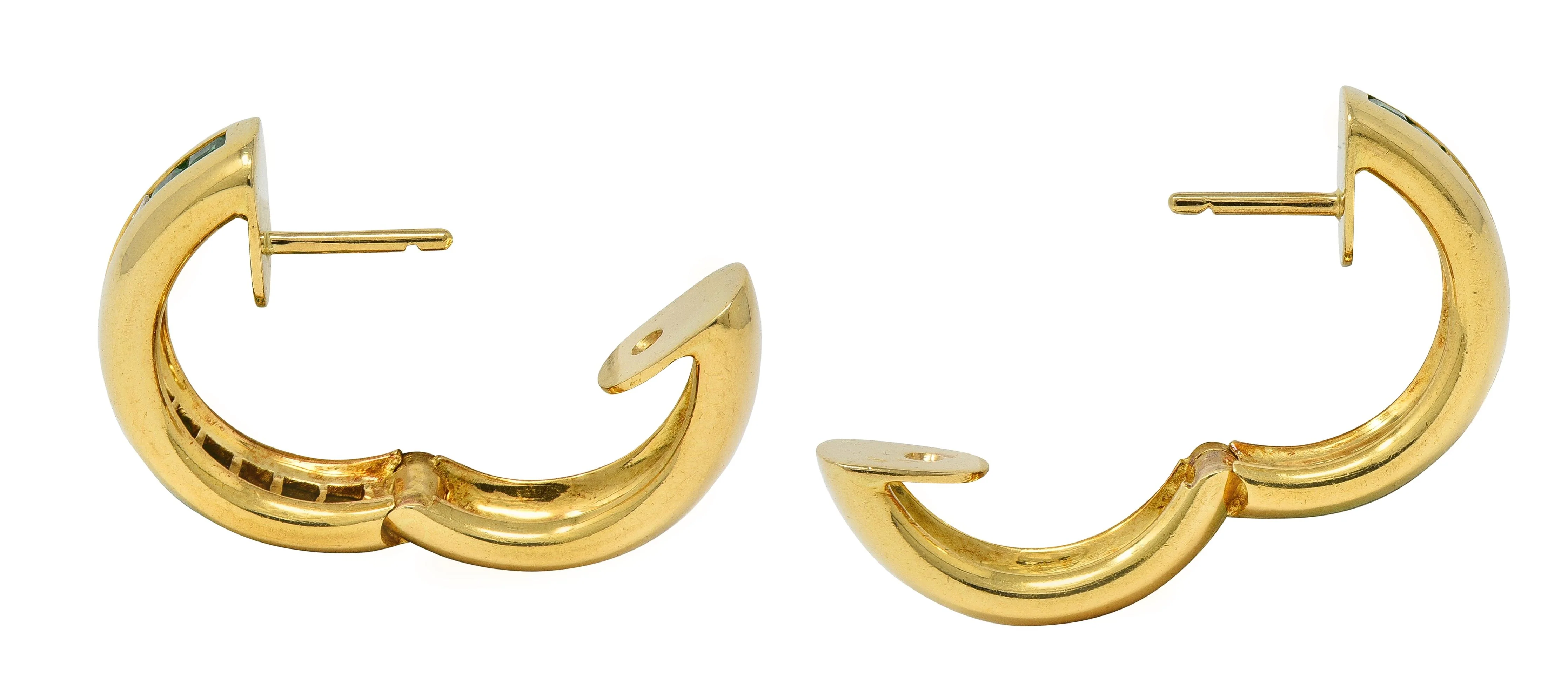 Contemporary Diamond Emerald 18 Karat Yellow Gold Huggie Hoop Earrings - Image 6