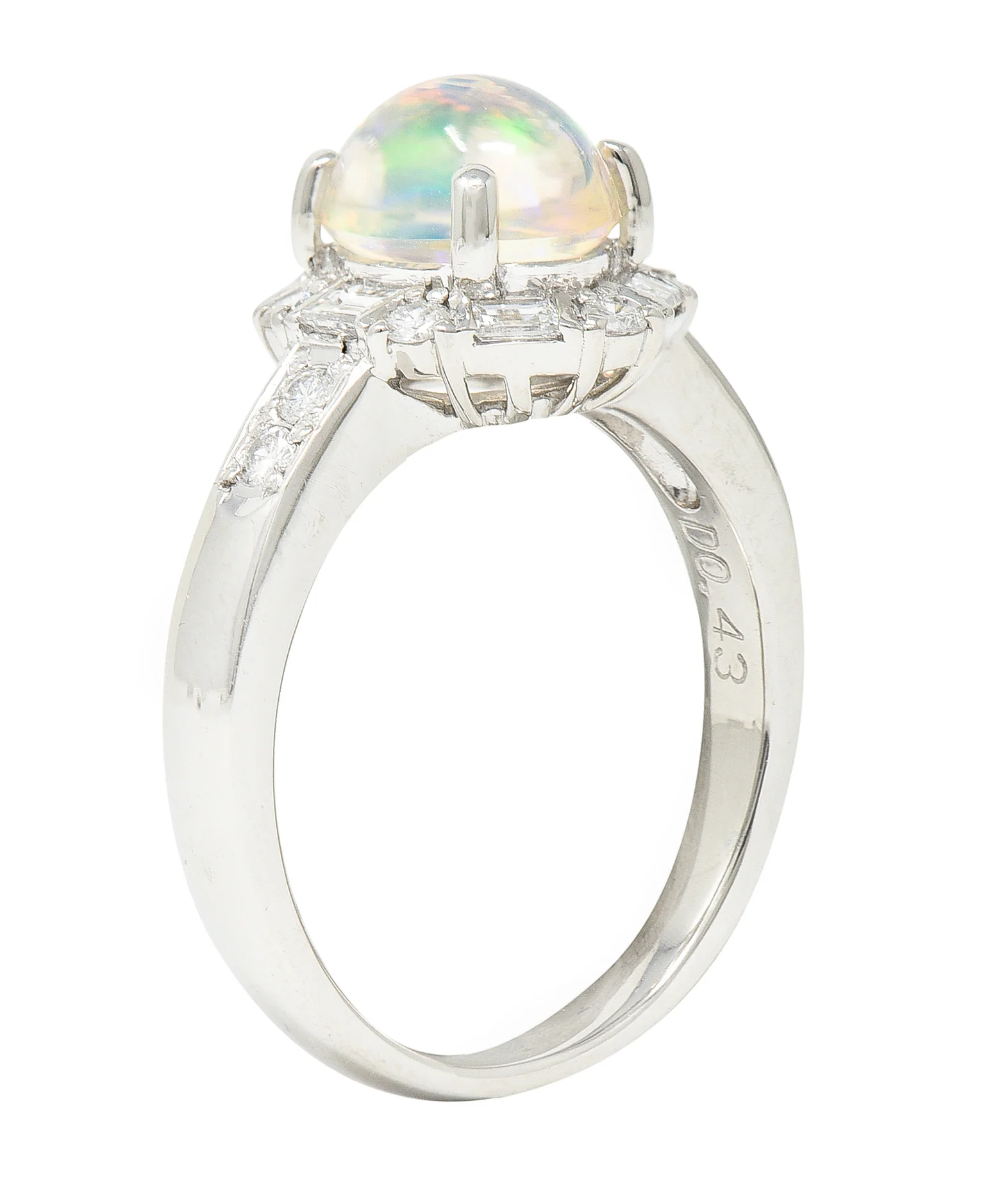 Contemporary Diamond Jelly Opal Platinum Halo Gemstone Ring - Image 9