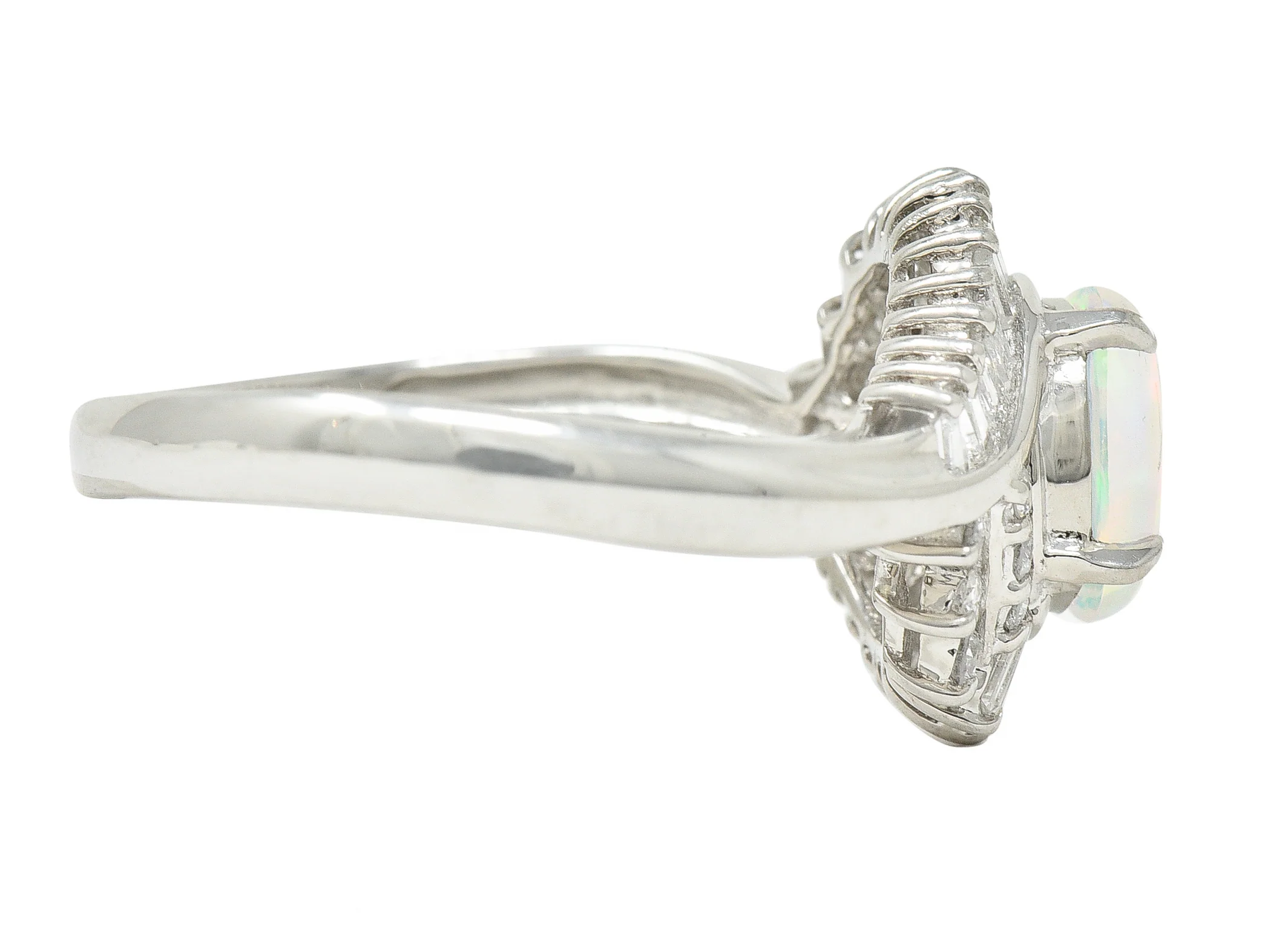 Contemporary Diamond Jelly Opal Platinum Swirl Bypass Cluster Ring - Image 3